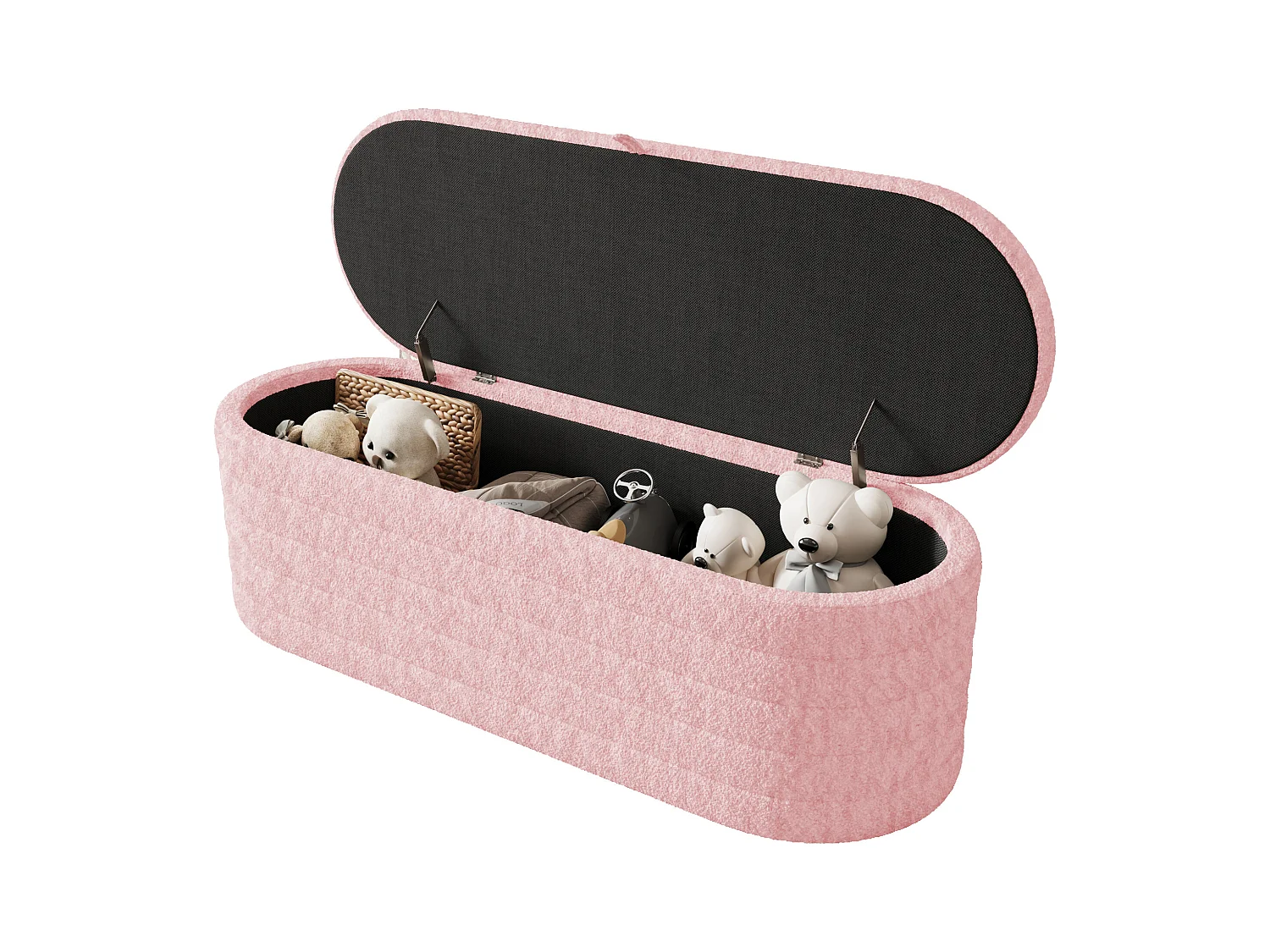 Pouf avec rangement, canapé-housse Teddy, 120x40 cm, tissu flanelle, rose (120x40x40 cm)