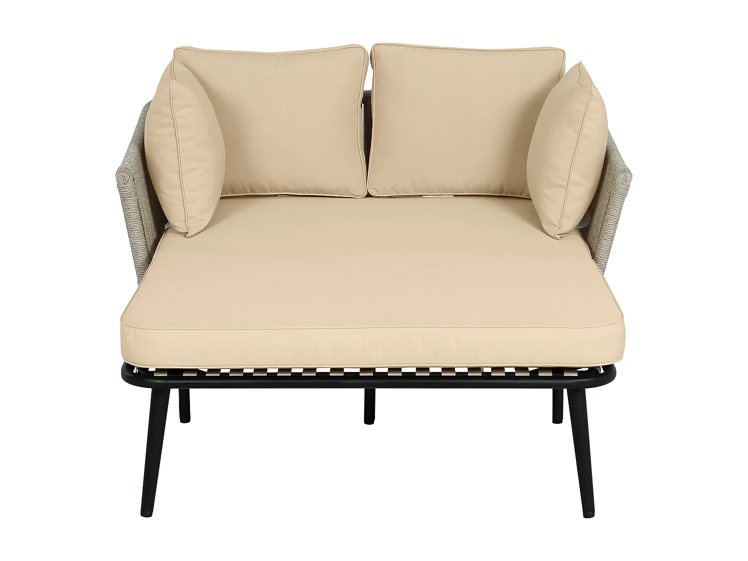 Canapé de jardin avec coussins, 4 pièces, 3 places, 2 fauteuils et 2 tables basses, cadre en acier galvanisé, tissu en polyester beige