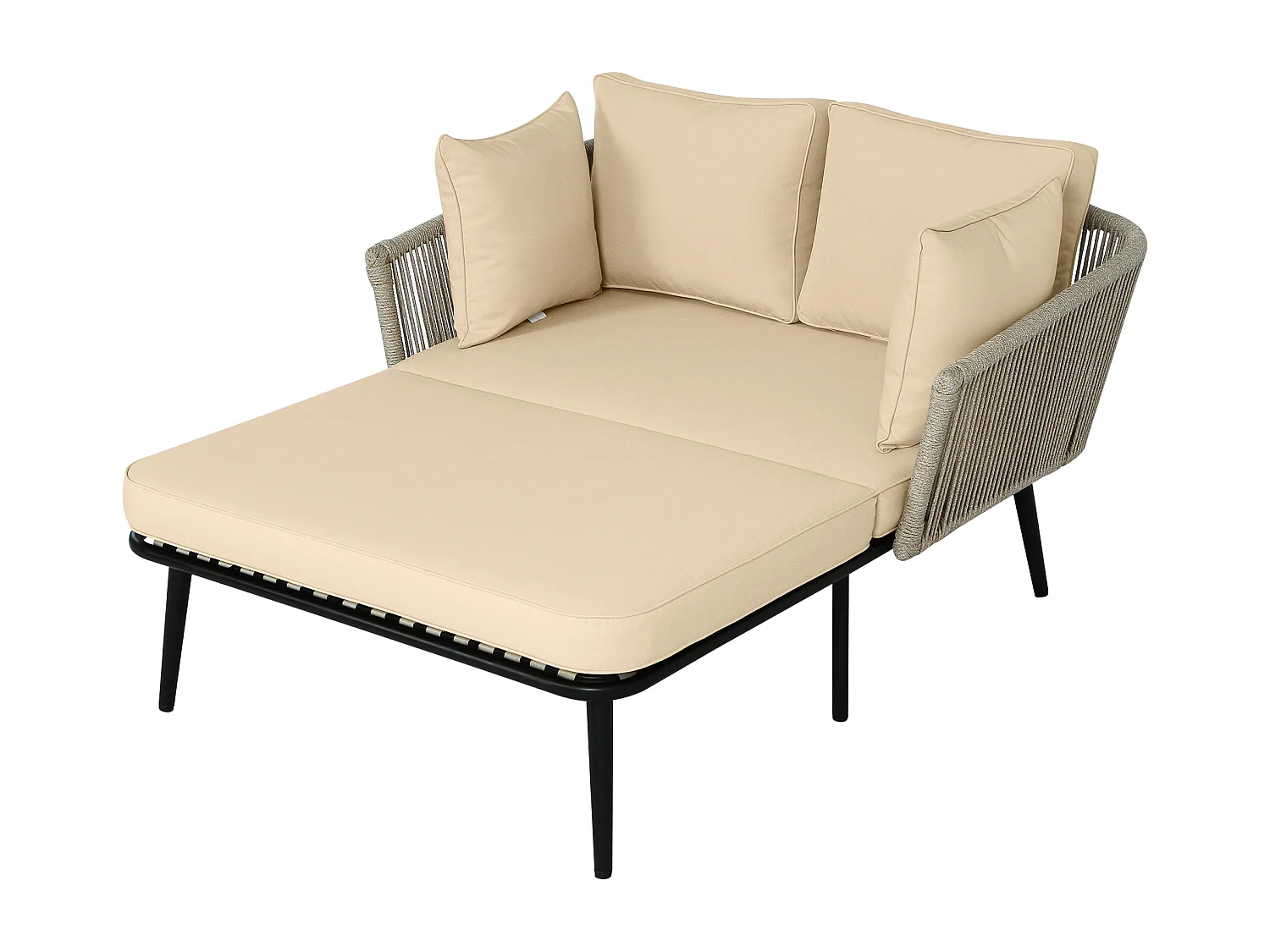 Canapé de jardin avec coussins, 4 pièces, 3 places, 2 fauteuils et 2 tables basses, cadre en acier galvanisé, tissu en polyester beige