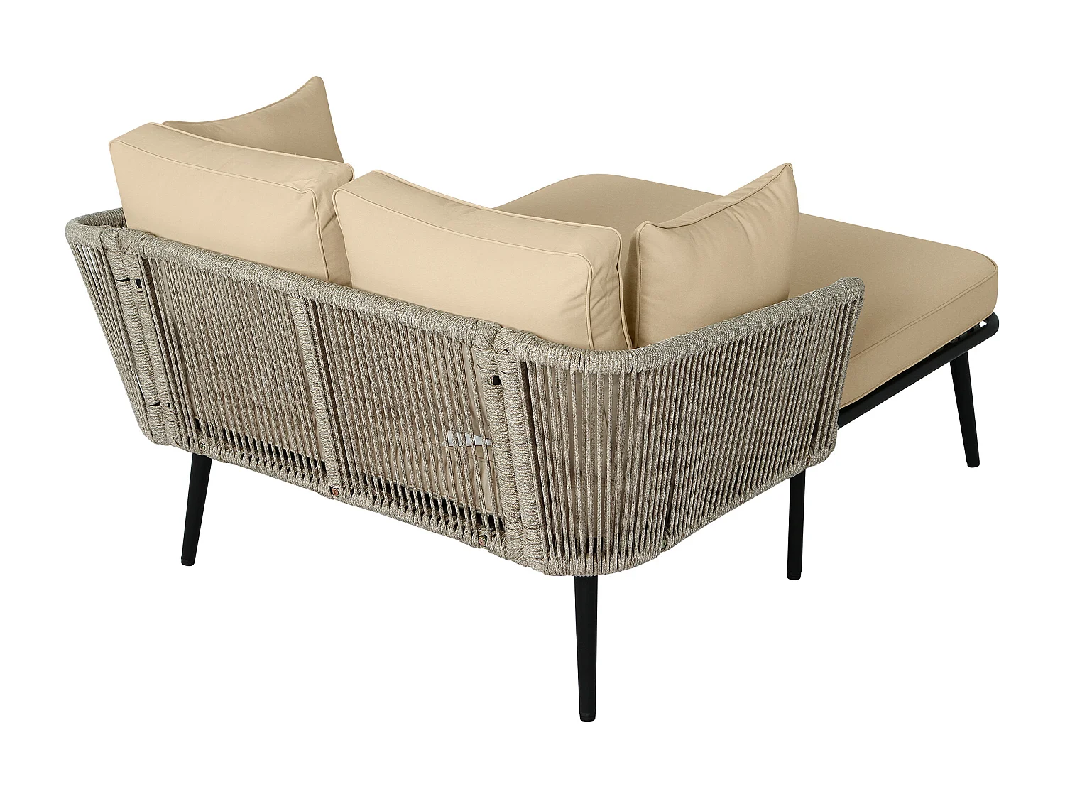 Canapé de jardin avec coussins, 4 pièces, 3 places, 2 fauteuils et 2 tables basses, cadre en acier galvanisé, tissu en polyester beige