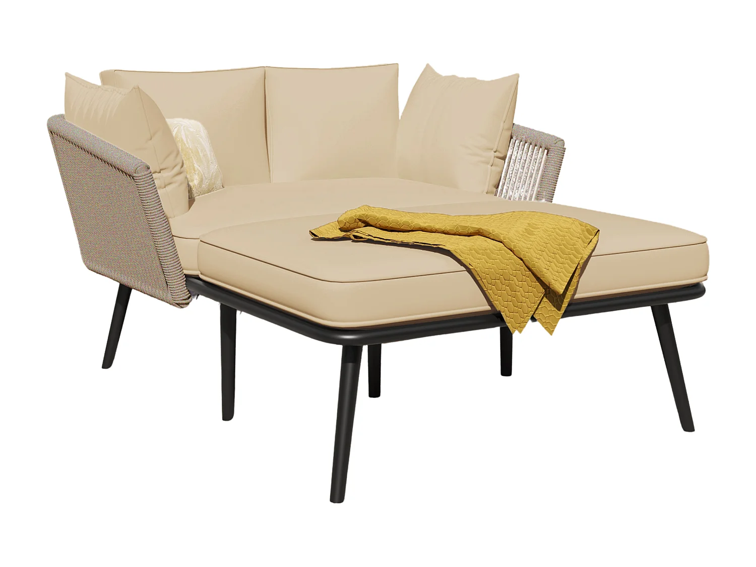 Canapé de jardin avec coussins, 4 pièces, 3 places, 2 fauteuils et 2 tables basses, cadre en acier galvanisé, tissu en polyester beige