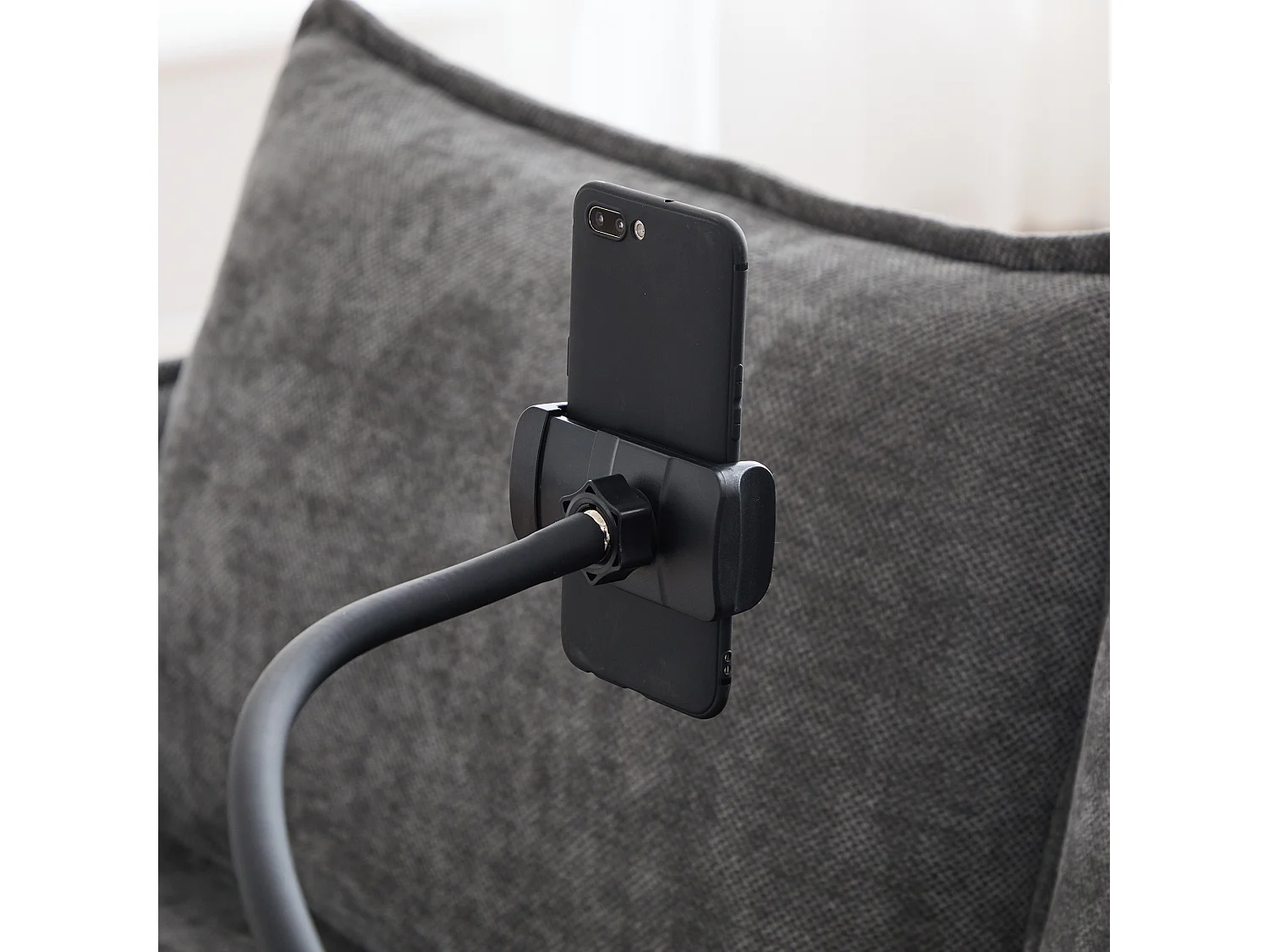 Canapé 2 places avec rangement, support téléphone réglable, tissu chenille, gris (127x69x66 cm)