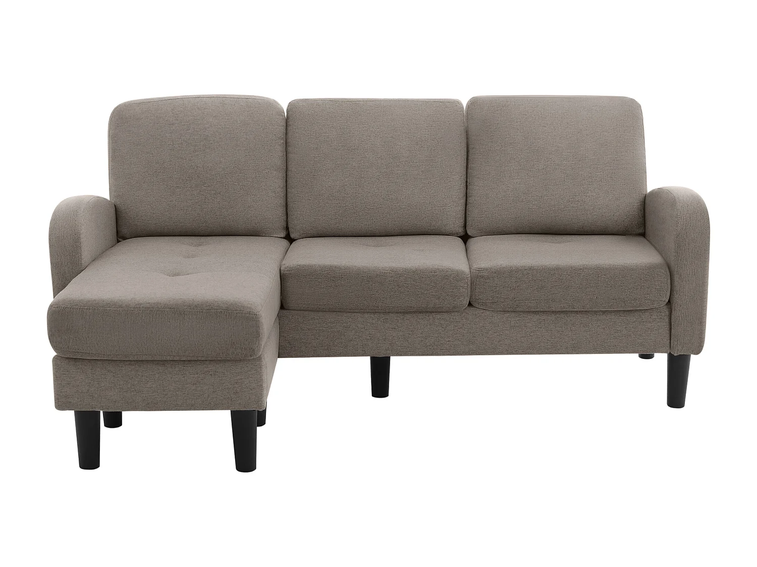 Modulaire hoekbank met chaise longue – 3-zits, ademende katoen-linnen stof, kunststof poten, antiekgrijs (166x118x77 cm)