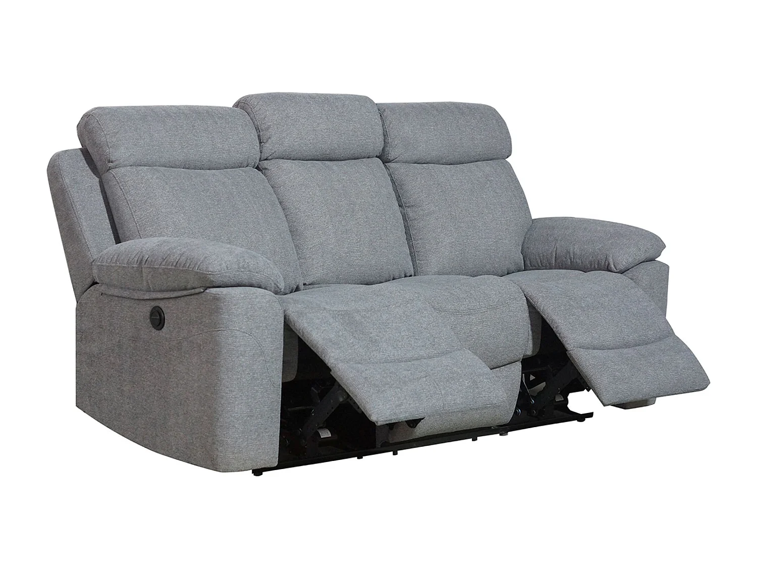 Canapé de salon de 3 places avec 2 zones relax en tissu couleur Gris - Longueur 206 x profondeur 96 x hauteur 102 cm