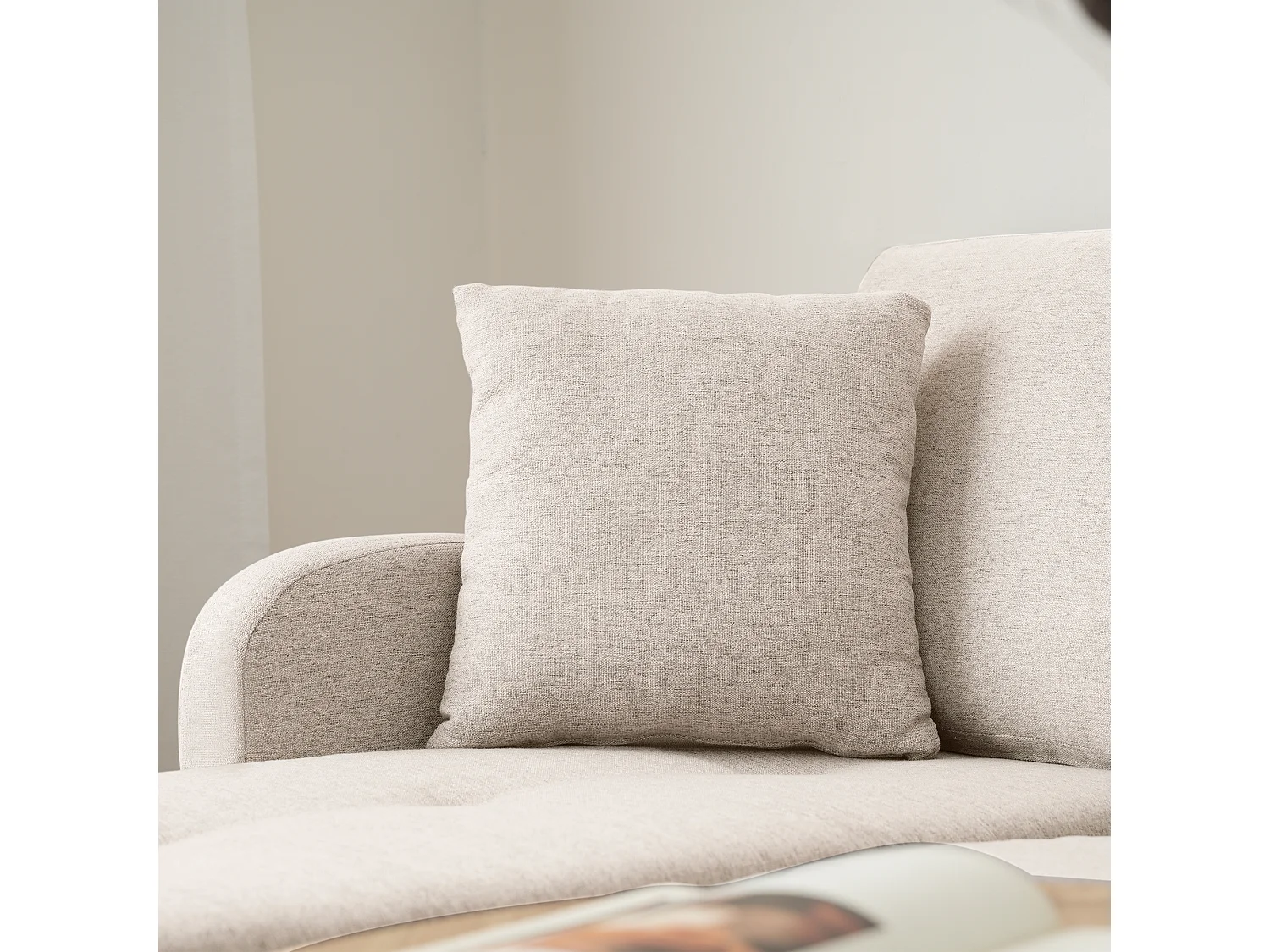 Sofá modular esquinero con chaise longue, 3 plazas, tejido transpirable de algodón y lino, patas de plástico, beige (166x118x77 cm)