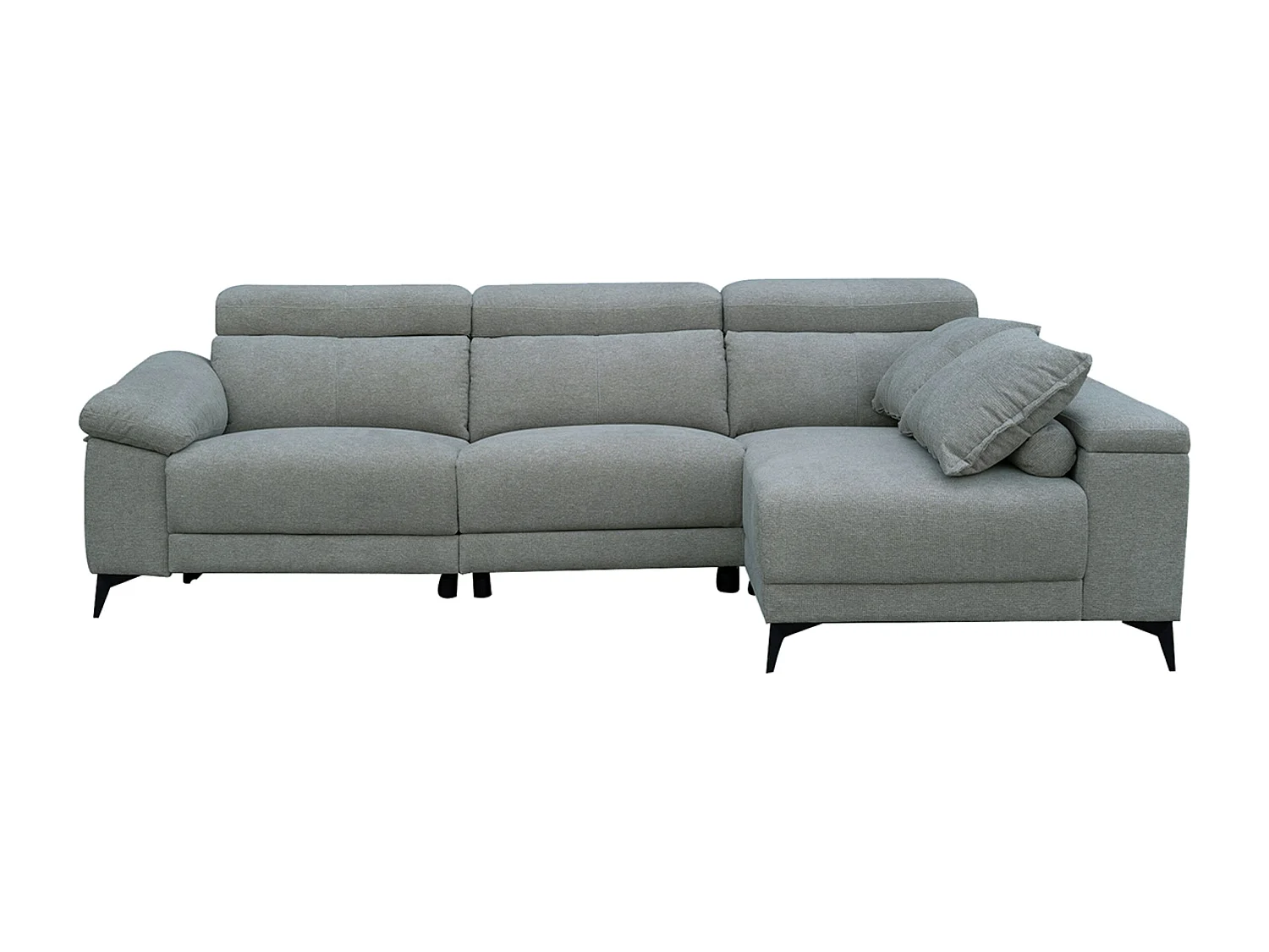 Canapé d'angle 3 places avec relax et méridienne en tissu coloris gris - Longueur 293 x profondeur 90 x hauteur 100 cm