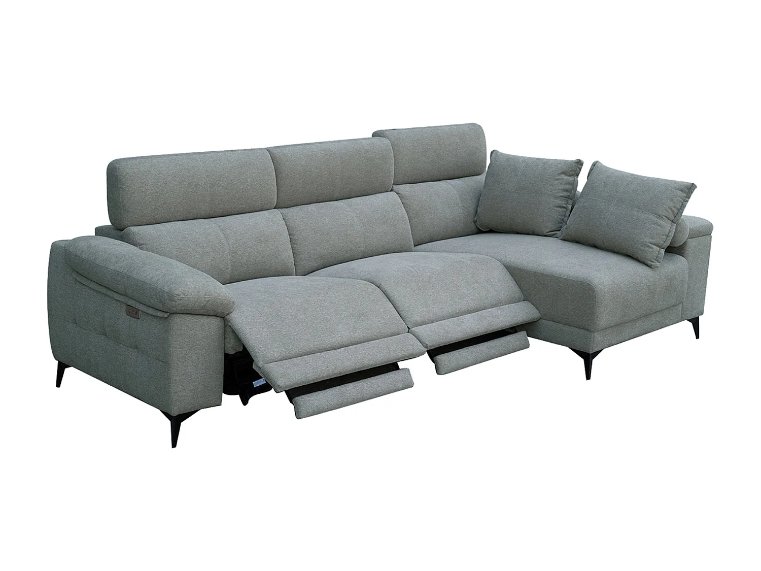 Canapé d'angle 3 places avec relax et méridienne en tissu coloris gris - Longueur 293 x profondeur 90 x hauteur 100 cm