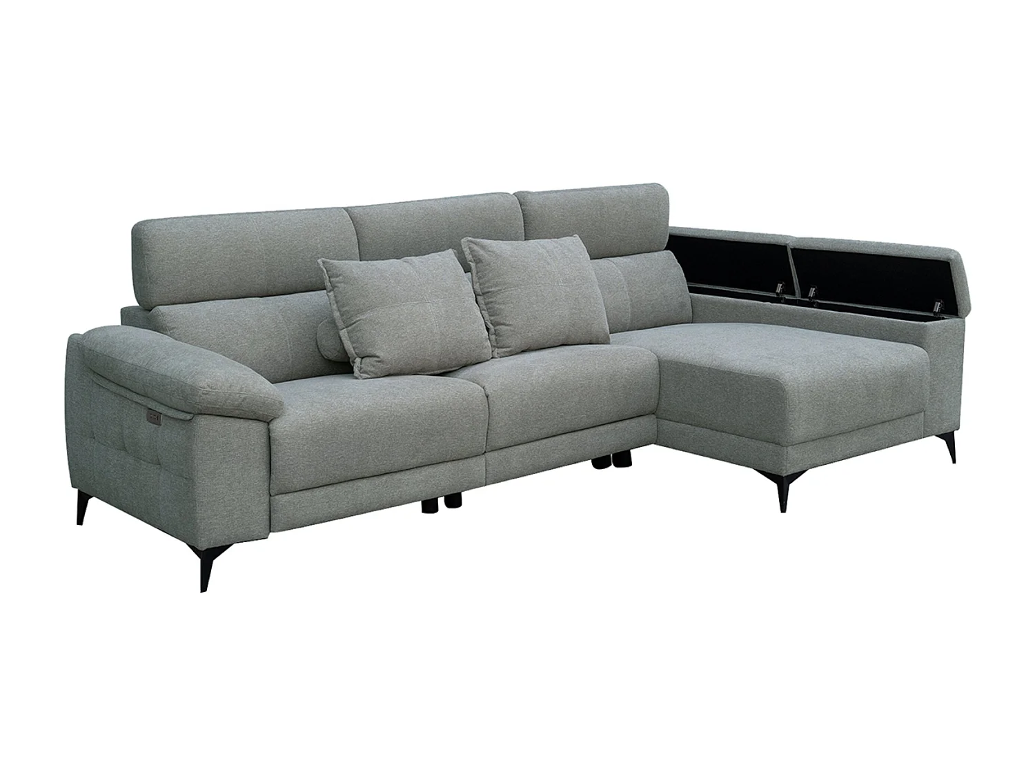 Canapé d'angle 3 places avec relax et méridienne en tissu coloris gris - Longueur 293 x profondeur 90 x hauteur 100 cm