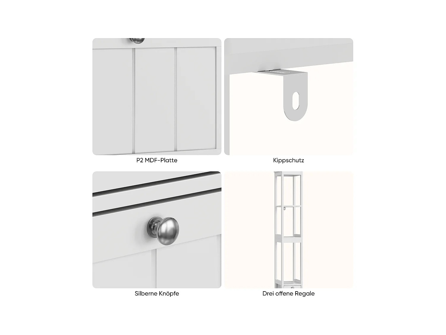 Meuble de rangement étroit pour salle de bain, avec 2 tiroirs et 3 étagères, bois, blanc (20x30x160 cm)