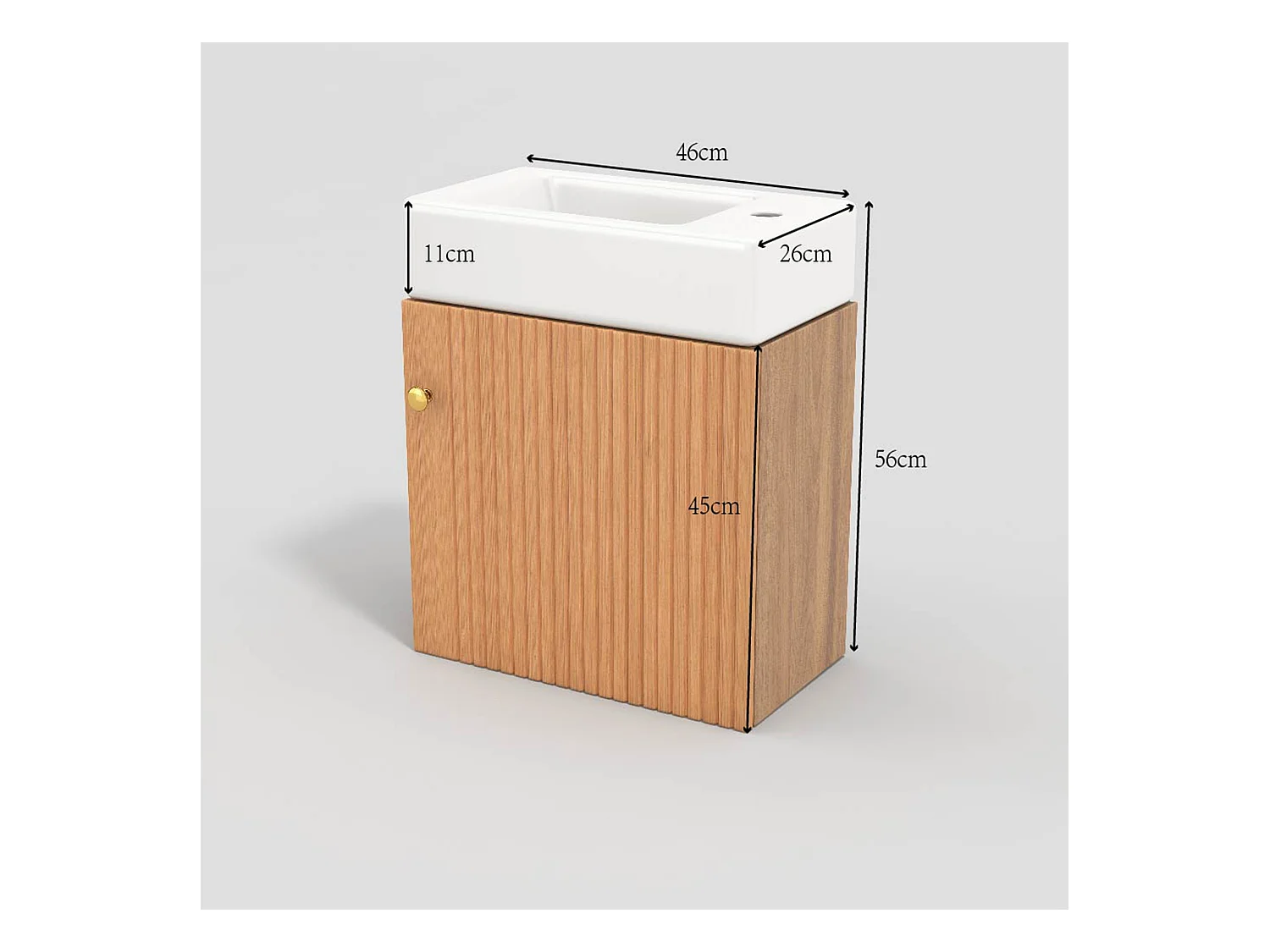 Meuble de salle de bain avec lavabo et meuble sous-vasque suspendu, bois naturel, design compact (46x26x56 cm)