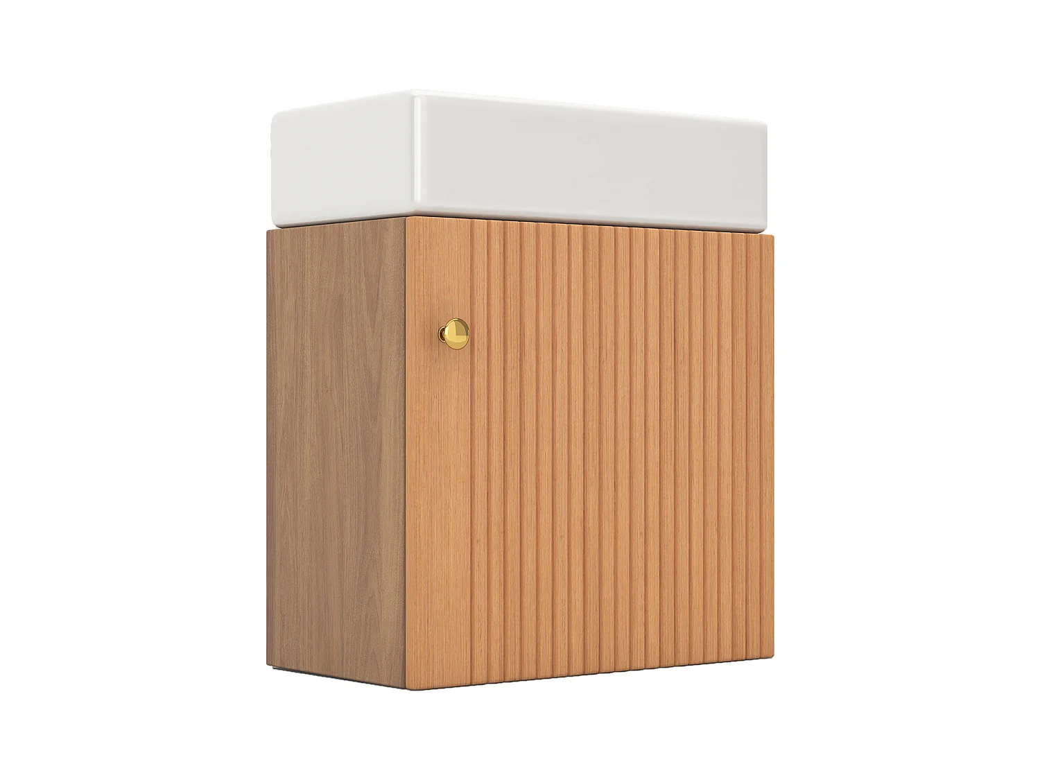Meuble de salle de bain avec lavabo et meuble sous-vasque suspendu, bois naturel, design compact (46x26x56 cm)