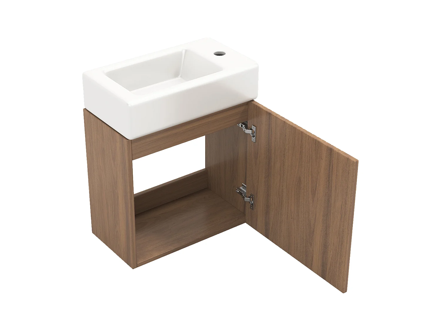 Meuble de salle de bain avec lavabo et meuble sous-vasque suspendu, bois naturel, design compact (46x26x56 cm)