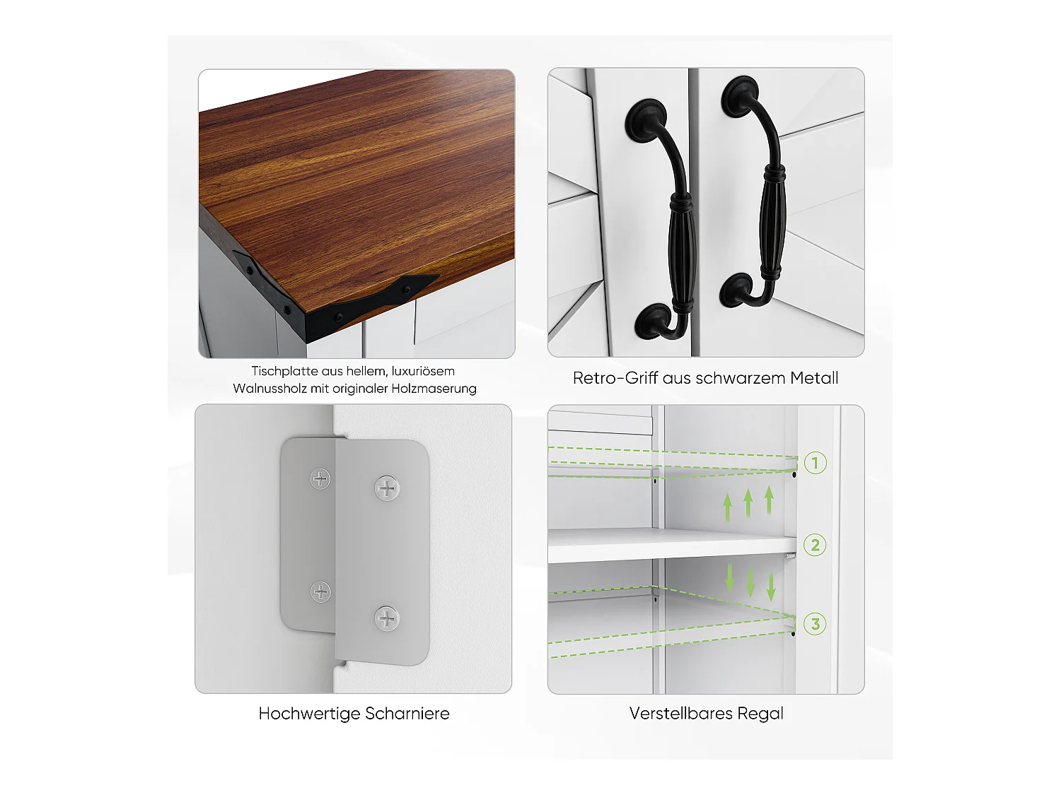 Meuble de rangement avec tiroirs et étagères ajustables, cuisine, salle de bain, entrée, MDF, blanc et noyer (76x30x83 cm)