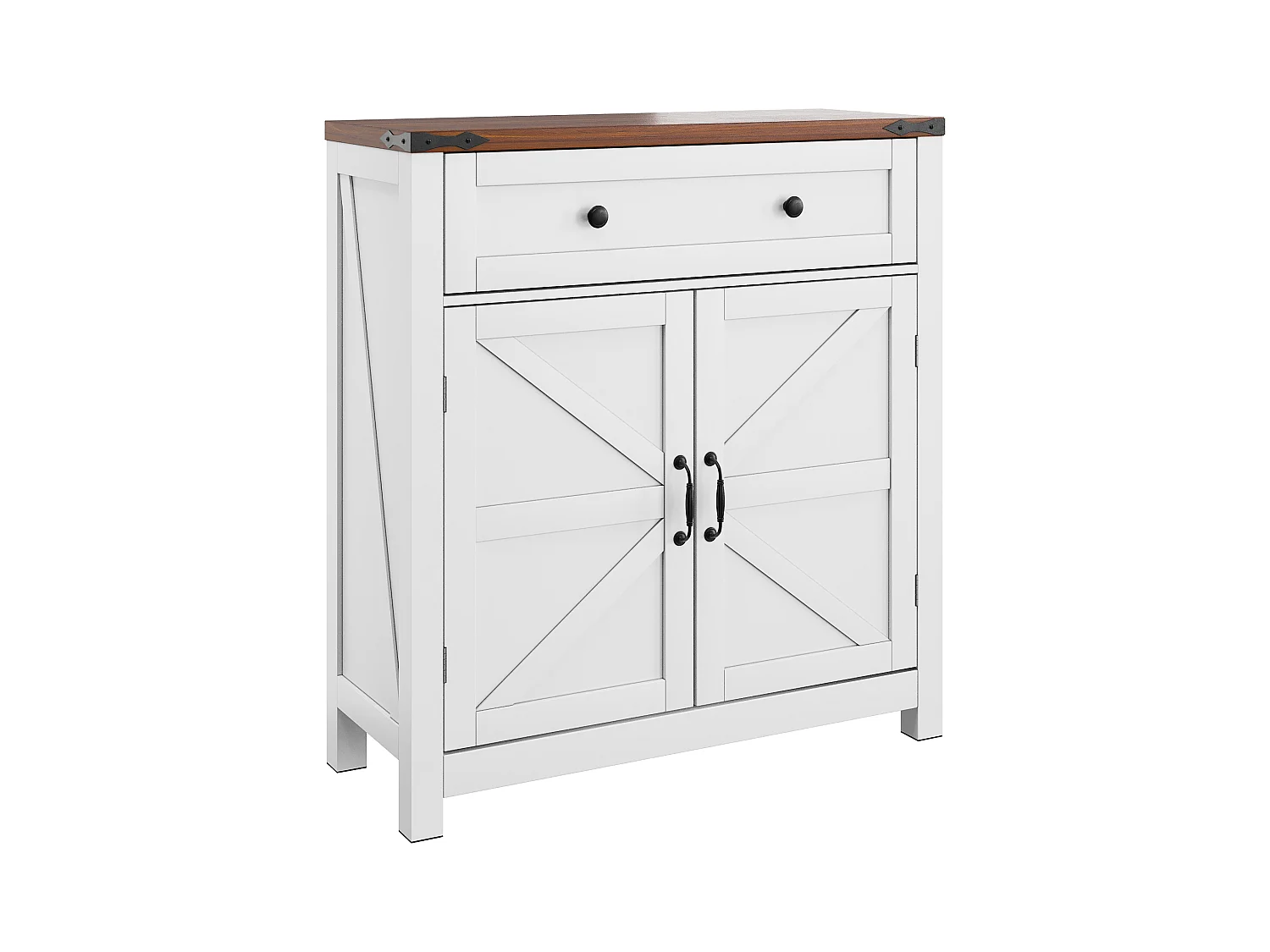 Meuble de rangement avec tiroirs et étagères ajustables, cuisine, salle de bain, entrée, MDF, blanc et noyer (76x30x83 cm)