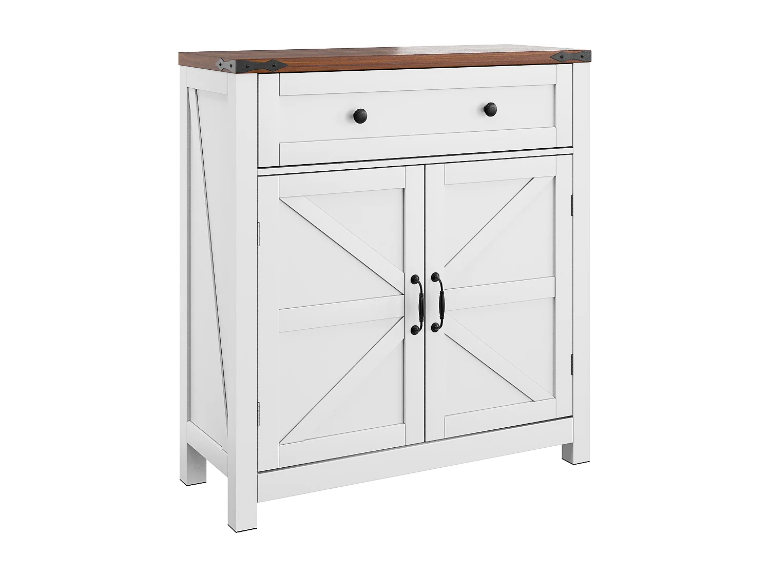 Opbergmeubel met lades en verstelbare planken, keuken, badkamer, entree, MDF, wit en notenhout (76x30x83 cm)