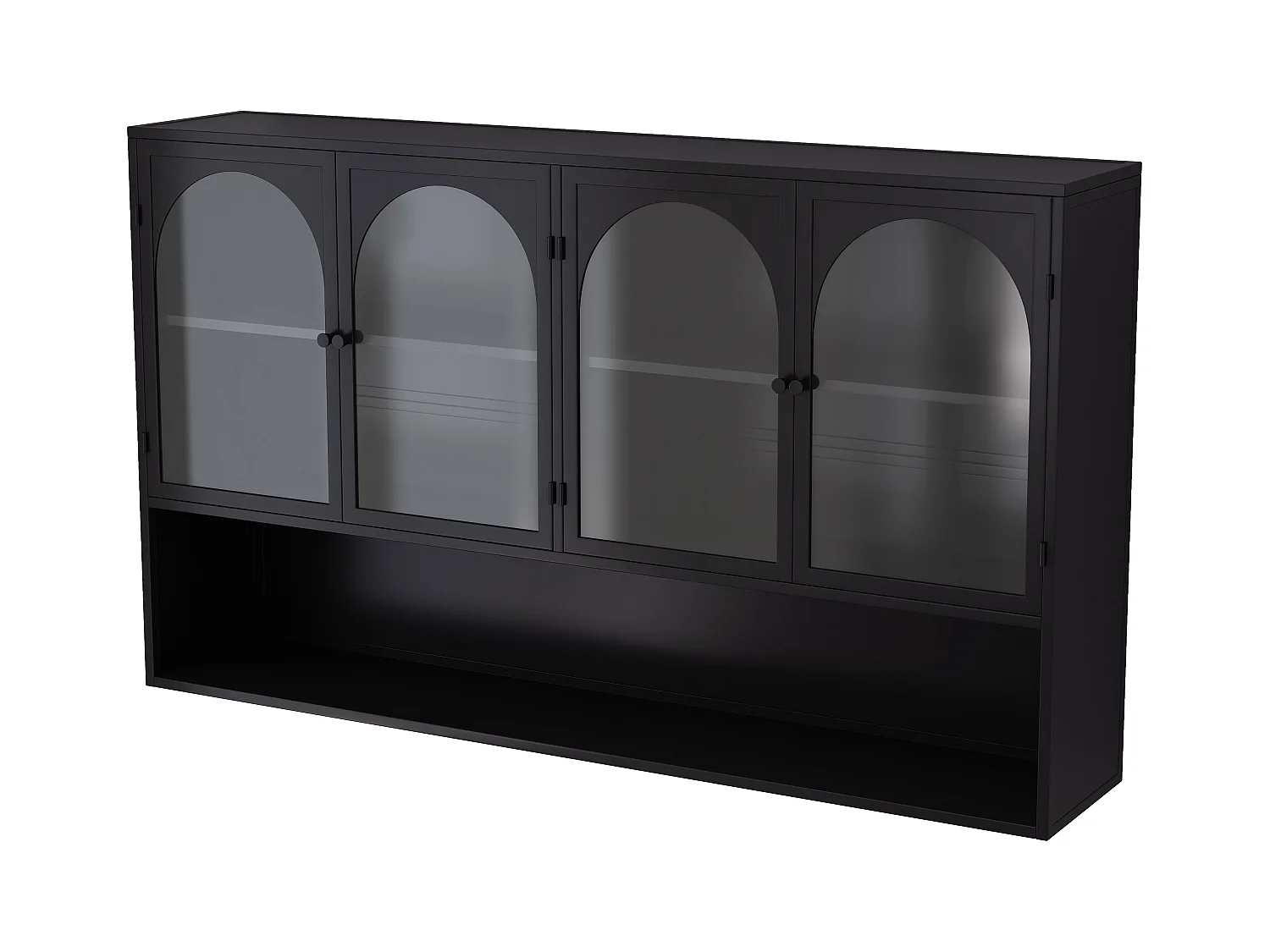 Armoire murale à 4 portes en verre, rangement moderne, métal et verre, noir (120x23x70 cm)