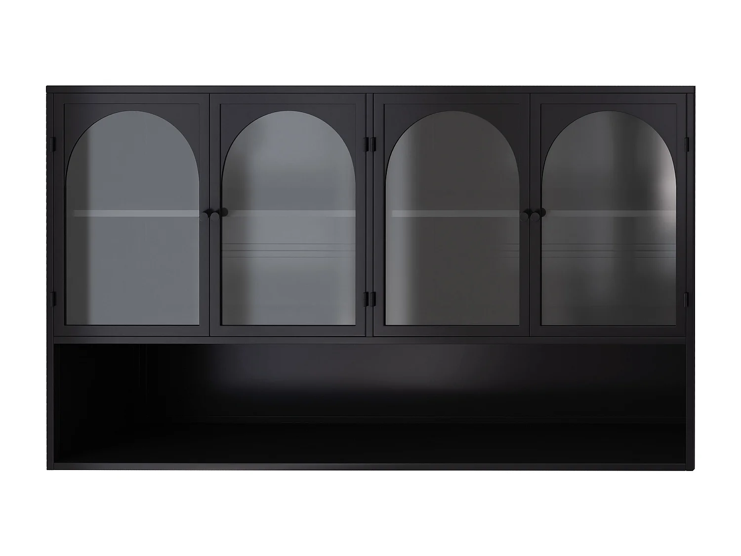 Armoire murale à 4 portes en verre, rangement moderne, métal et verre, noir (120x23x70 cm)