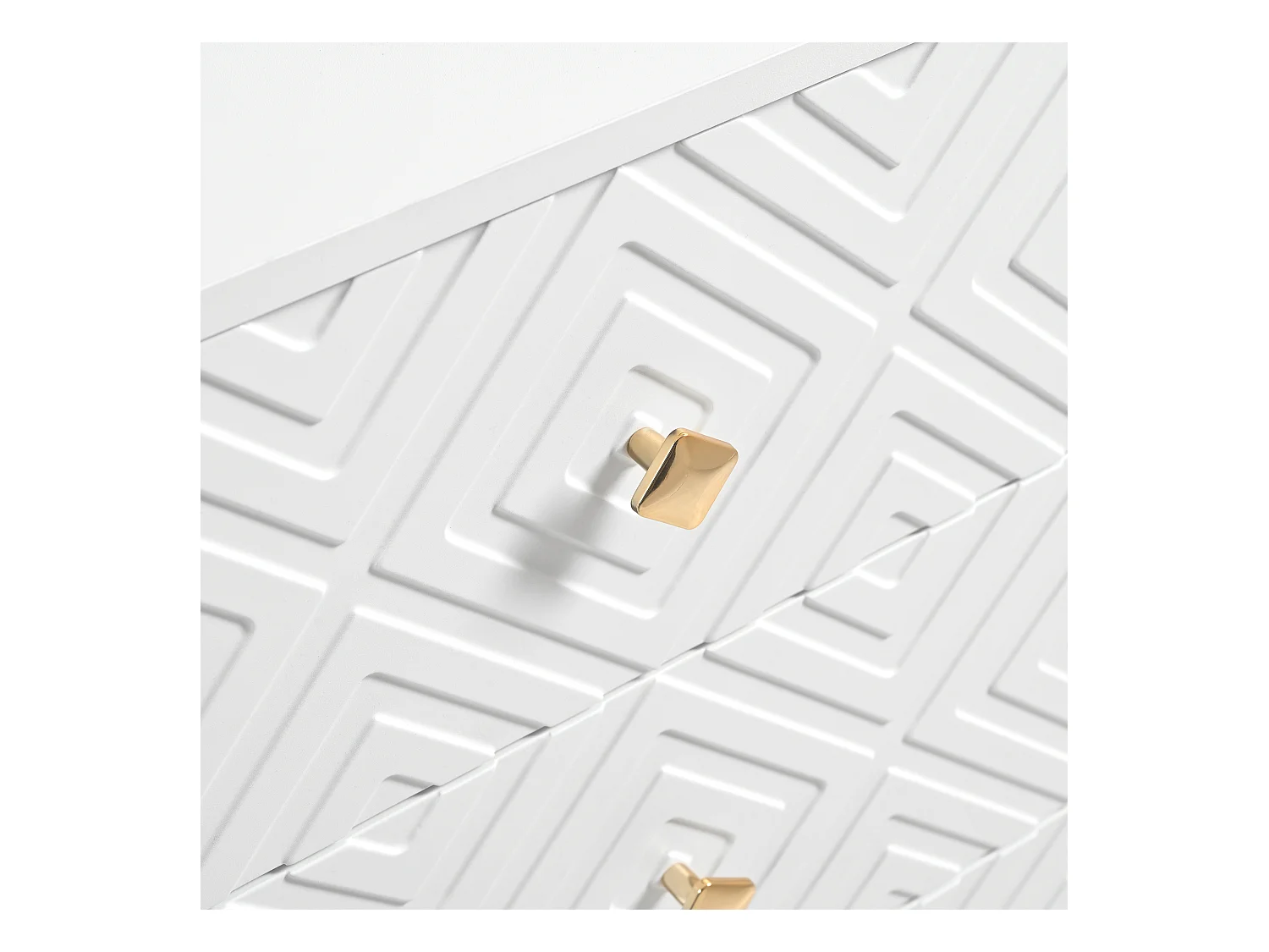 Moderne ladekast met 6 laden, MDF, wit en goud, metalen poten (120x40x80 cm)