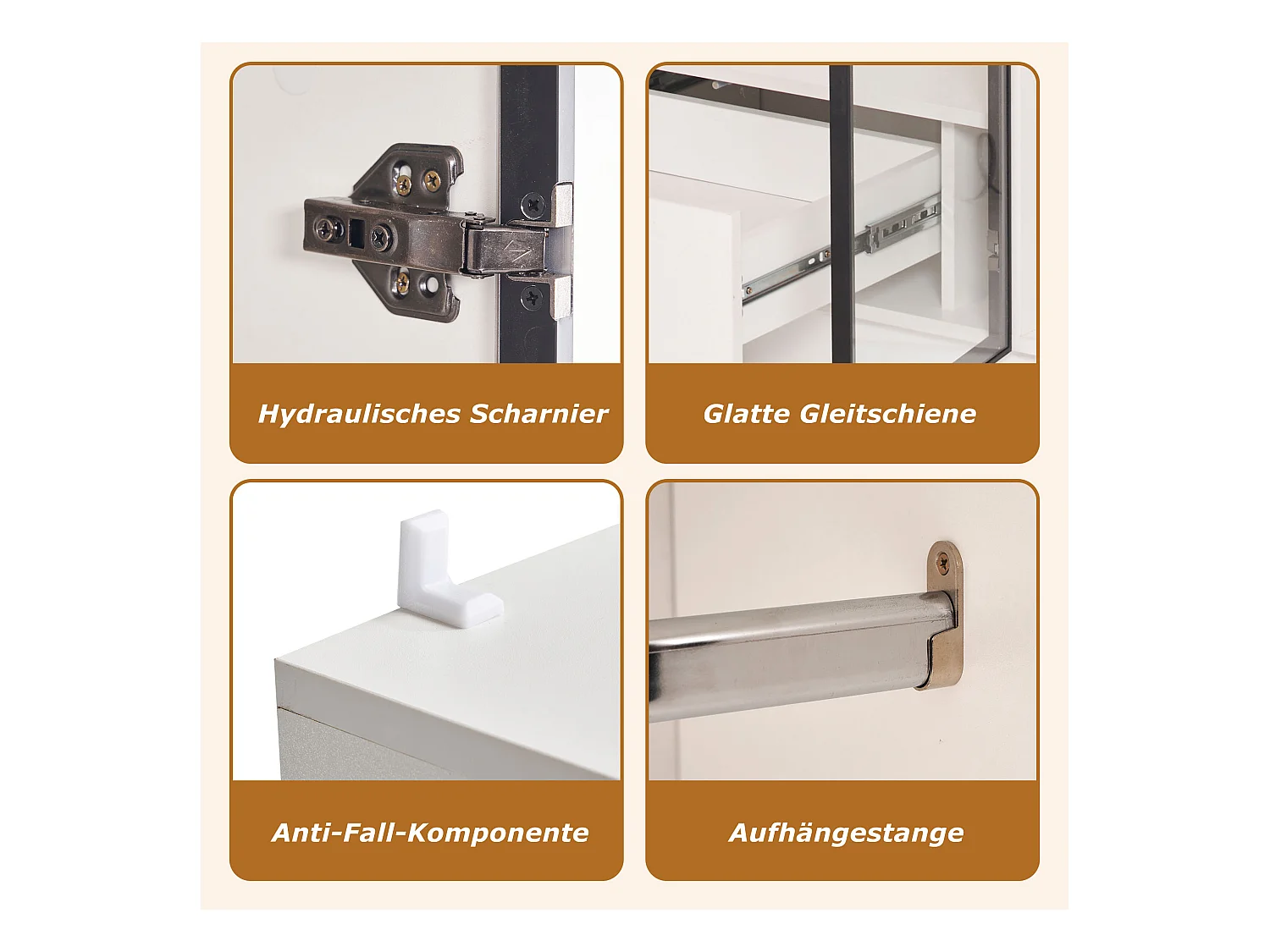 Kledingkastset, witte kledingkast met 3 glazen deuren, lade, plank en LED-lamp (110x50x160 cm)