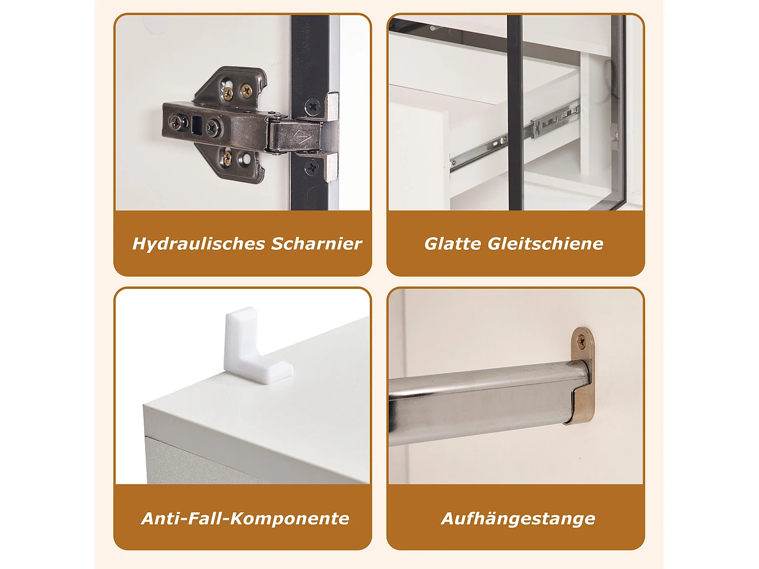 Garderobenset, Weißer Kleiderschrank mit 3 Glastüren, Schublade, Regal und LED-Licht (110x50x160 cm)