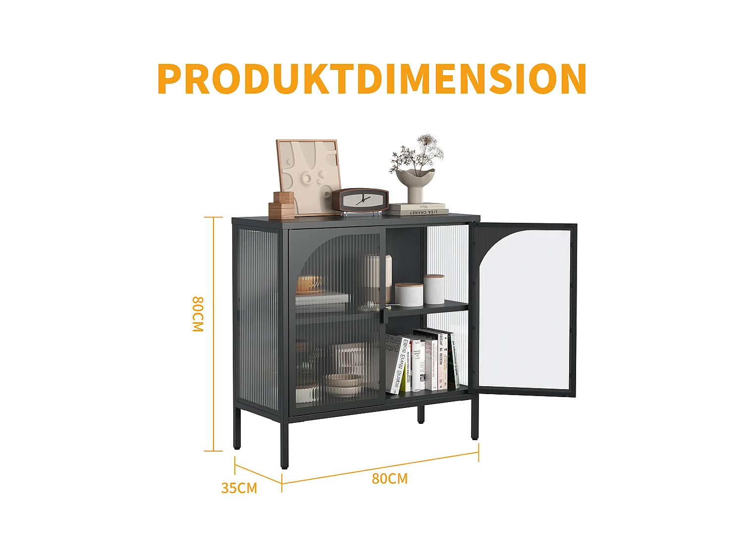 Armoire métallique à portes vitrées, meuble de rangement avec étagères ajustables, métal et verre, noir (80x35x80 cm)
