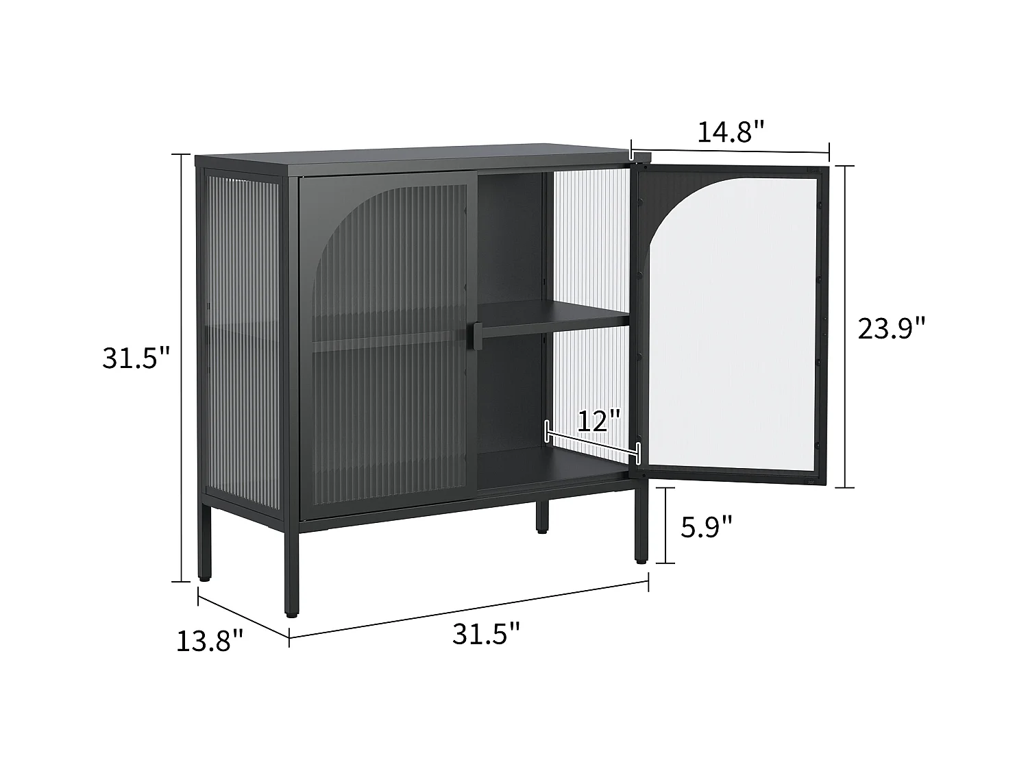 Armoire métallique à portes vitrées, meuble de rangement avec étagères ajustables, métal et verre, noir (80x35x80 cm)