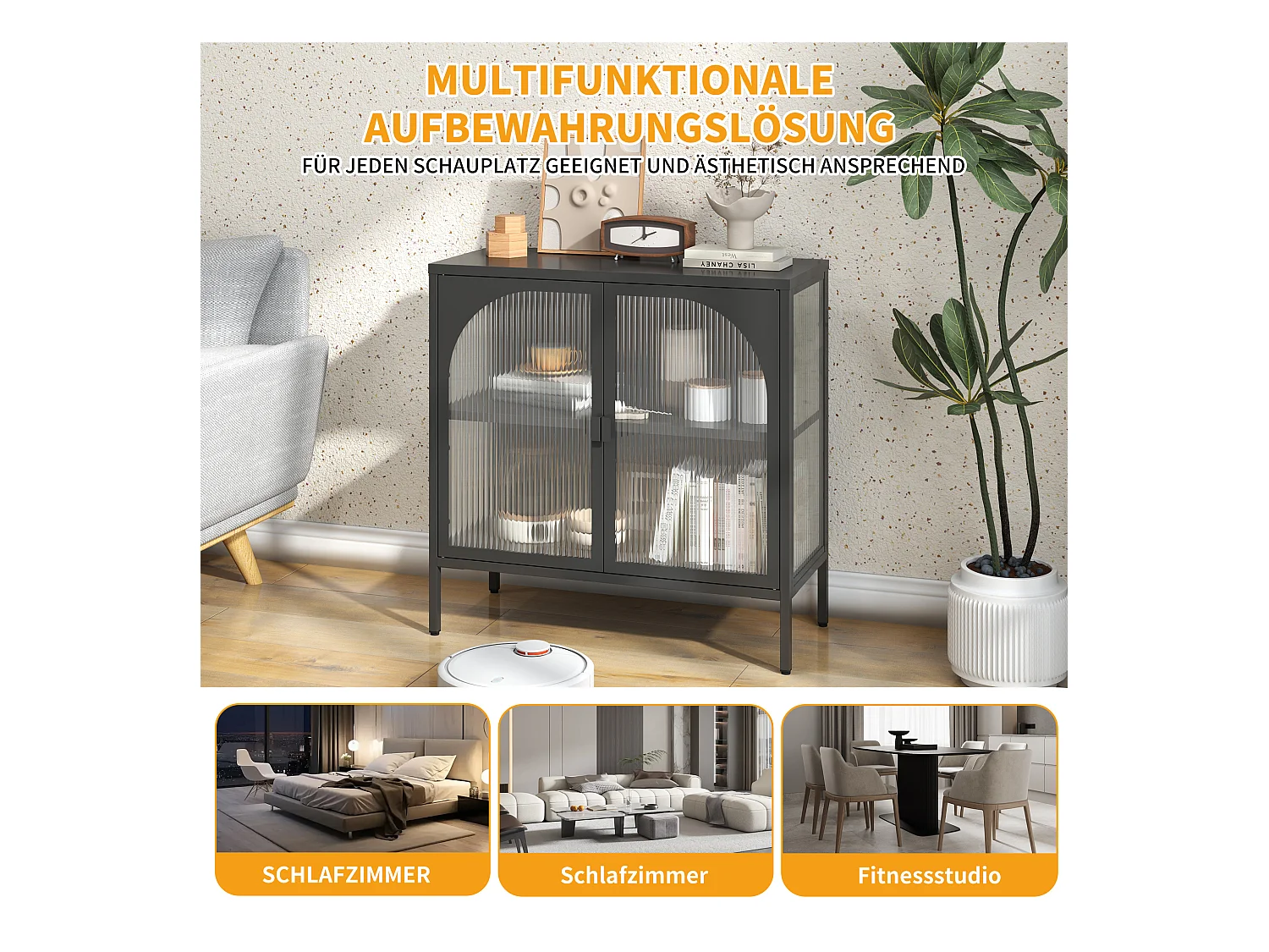 Armoire métallique à portes vitrées, meuble de rangement avec étagères ajustables, métal et verre, noir (80x35x80 cm)