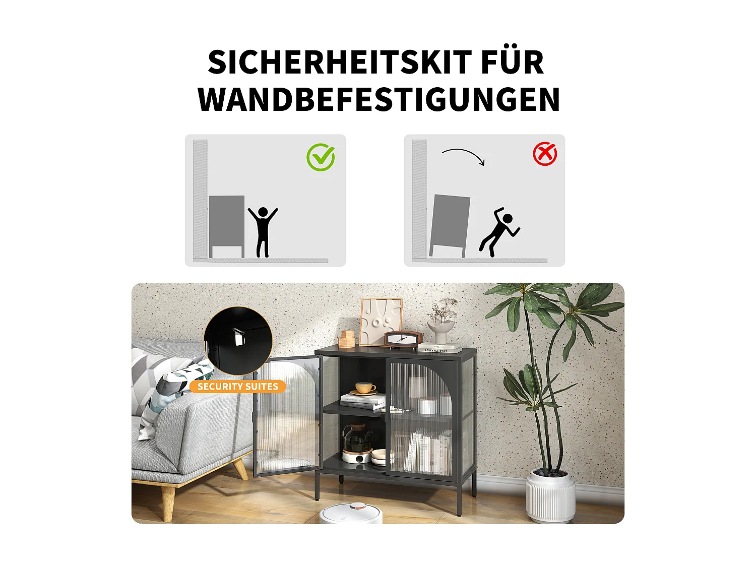 Armoire métallique à portes vitrées, meuble de rangement avec étagères ajustables, métal et verre, noir (80x35x80 cm)