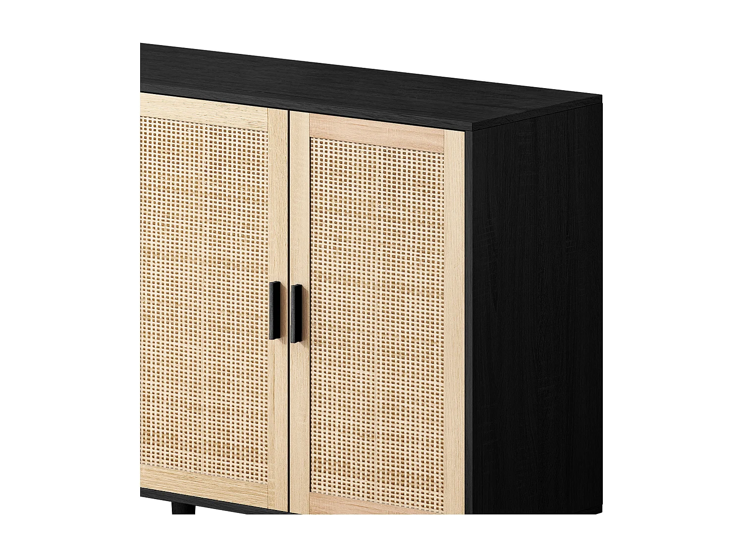 Armoire de rangement décorative en rotin 4 portes, élégante et fonctionnelle, bois aggloméré, noir (158x40x88 cm)