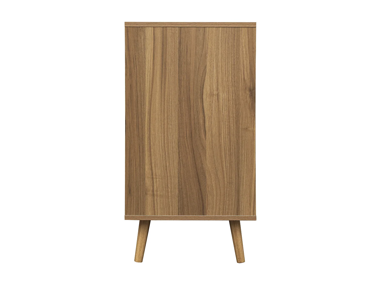 Ladekast met 6 laden, schuurdeurdesign, MDF, poten van grenenhout, wit en walnoot (119x40x77 cm)