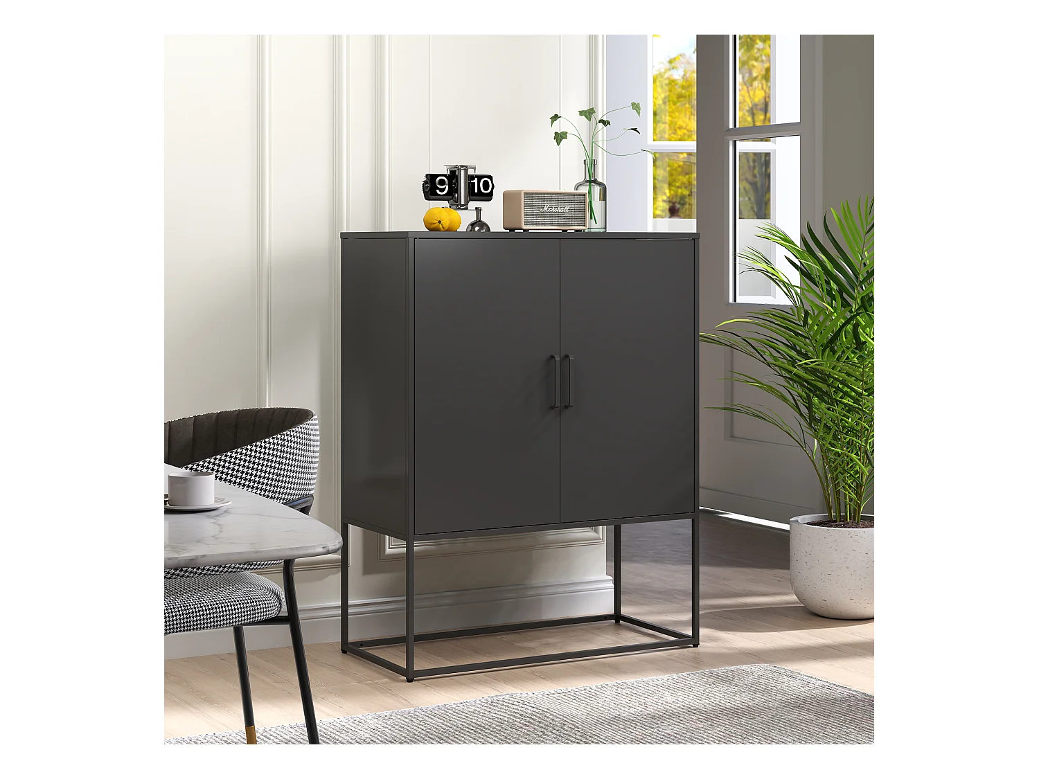 Armoire métallique de rangement, meuble de stockage à 2 étagères, portes magnétiques, métal, noir (85x40x109 cm)