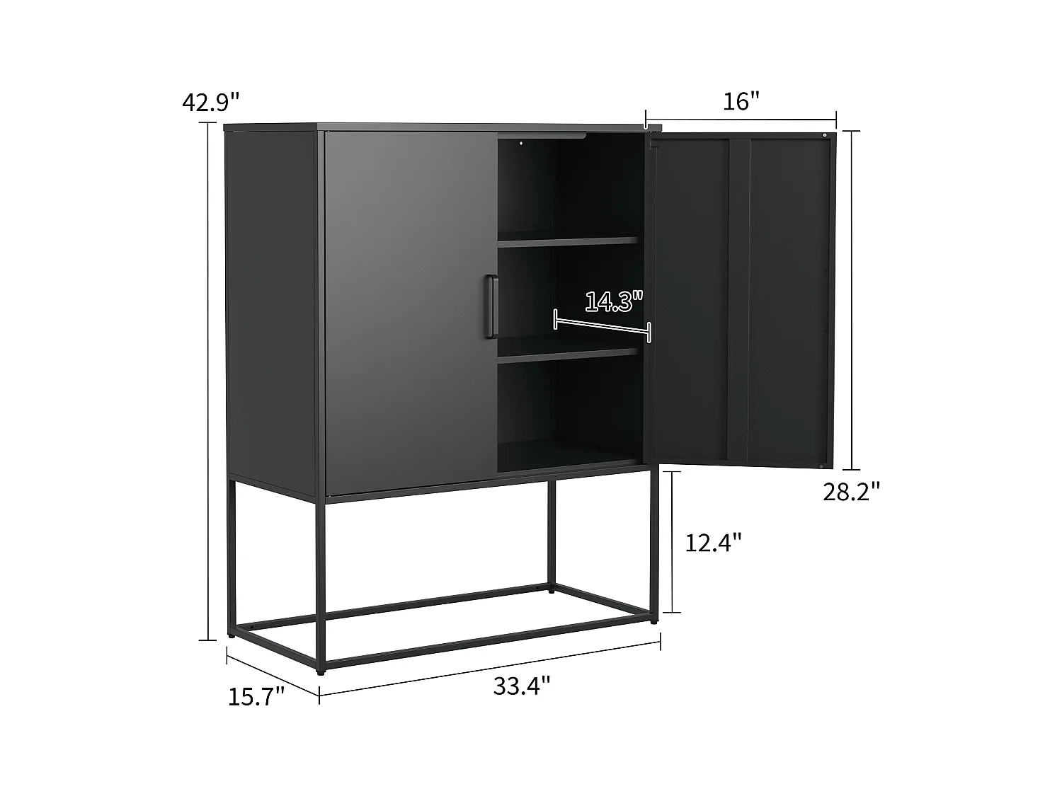 Armoire métallique de rangement, meuble de stockage à 2 étagères, portes magnétiques, métal, noir (85x40x109 cm)