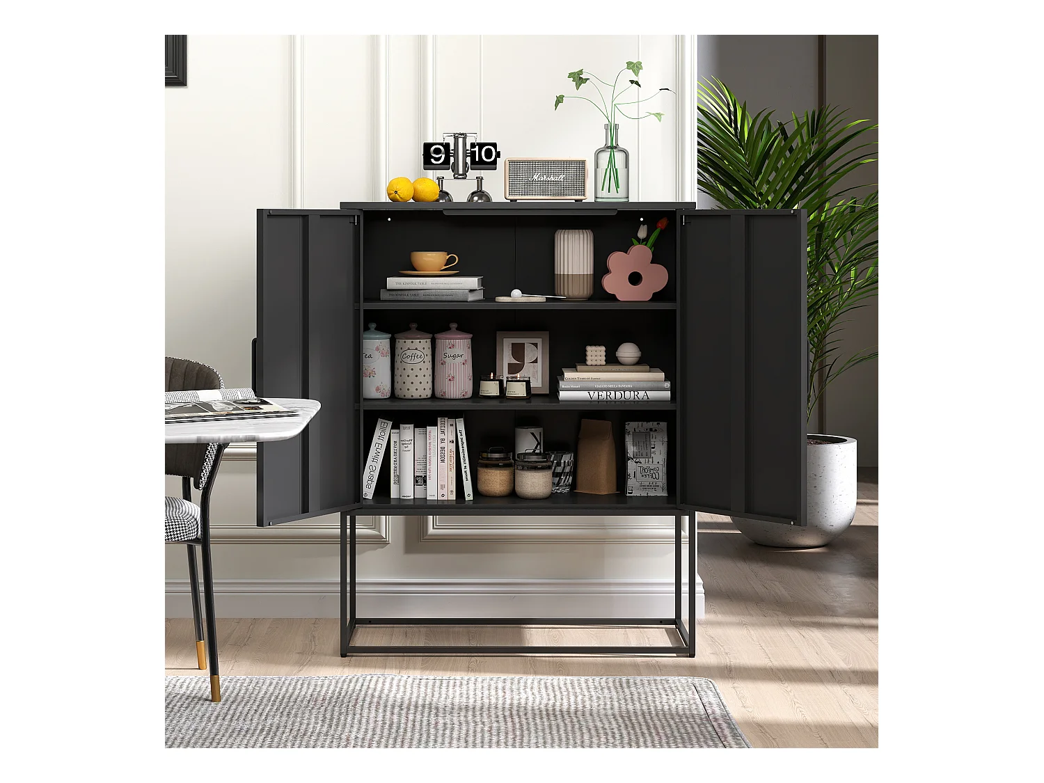 Armoire métallique de rangement, meuble de stockage à 2 étagères, portes magnétiques, métal, noir (85x40x109 cm)