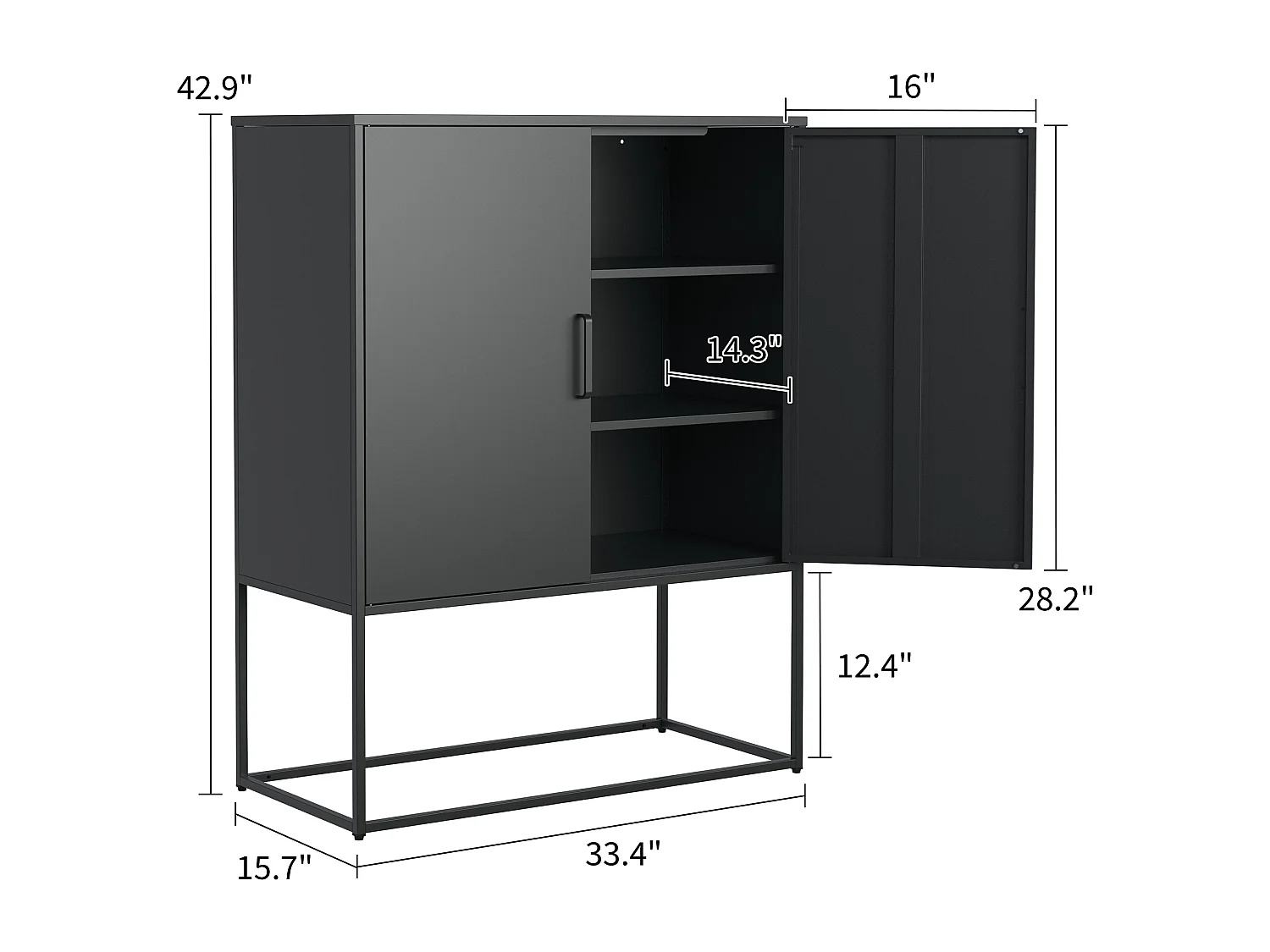 Armoire métallique de rangement, meuble de stockage à 2 étagères, portes magnétiques, métal, noir (85x40x109 cm)