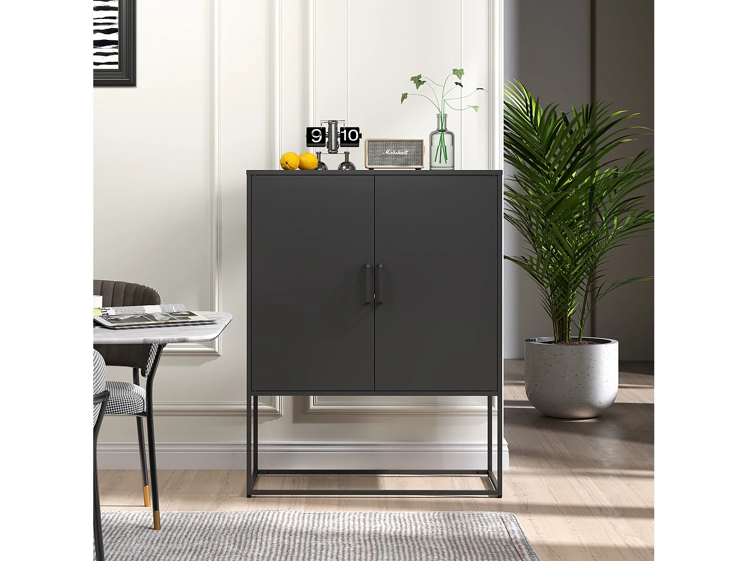 Armoire métallique de rangement, meuble de stockage à 2 étagères, portes magnétiques, métal, noir (85x40x109 cm)