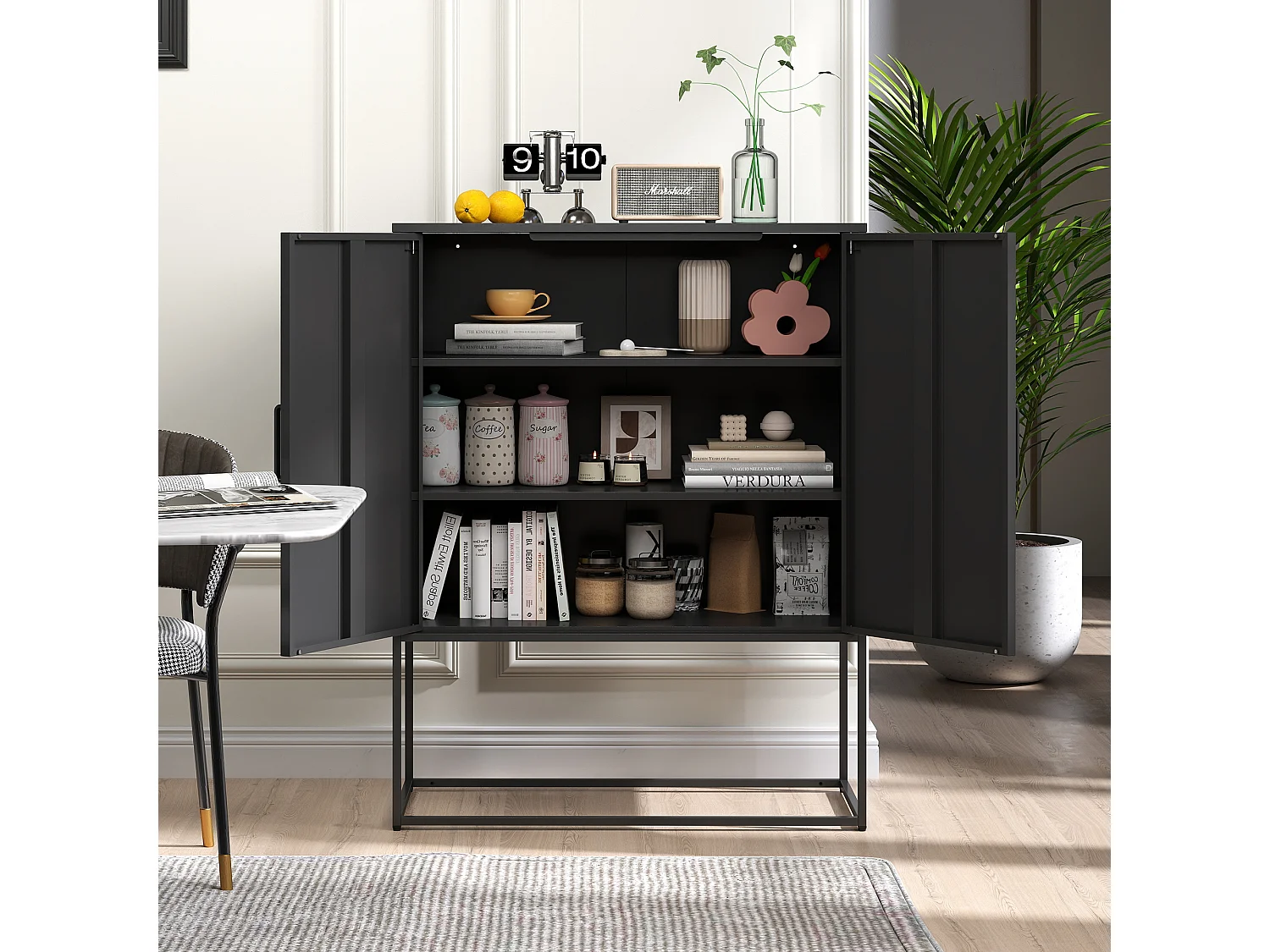 Armoire métallique de rangement, meuble de stockage à 2 étagères, portes magnétiques, métal, noir (85x40x109 cm)