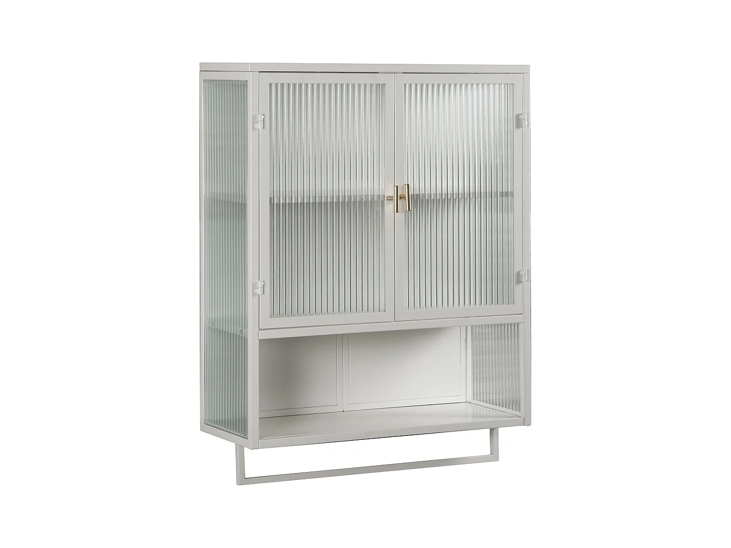 Cabinet mural moderne à portes en verre, étagères ajustables, porte-serviettes, blanc (60x23x78 cm)