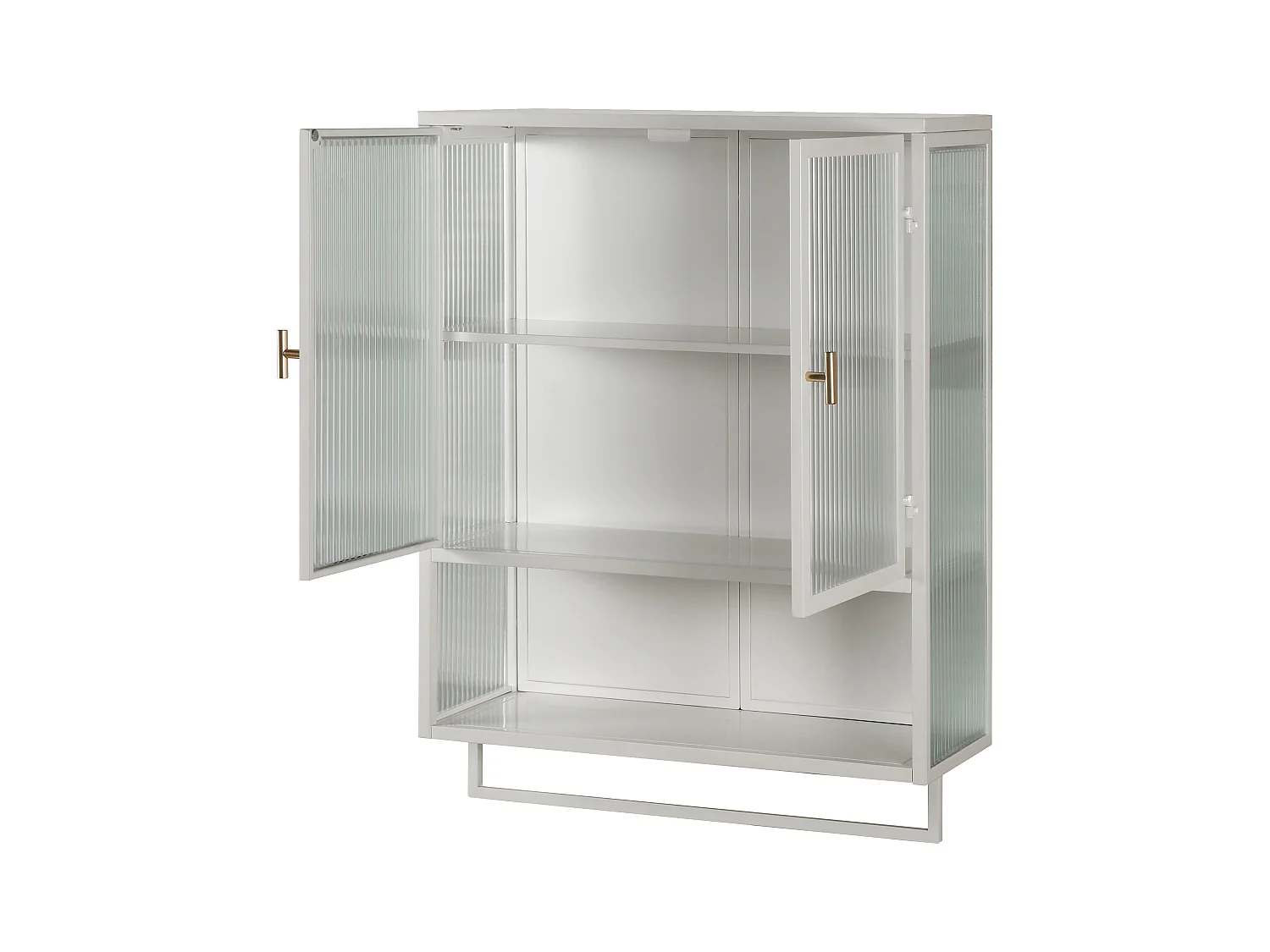 Cabinet mural moderne à portes en verre, étagères ajustables, porte-serviettes, blanc (60x23x78 cm)