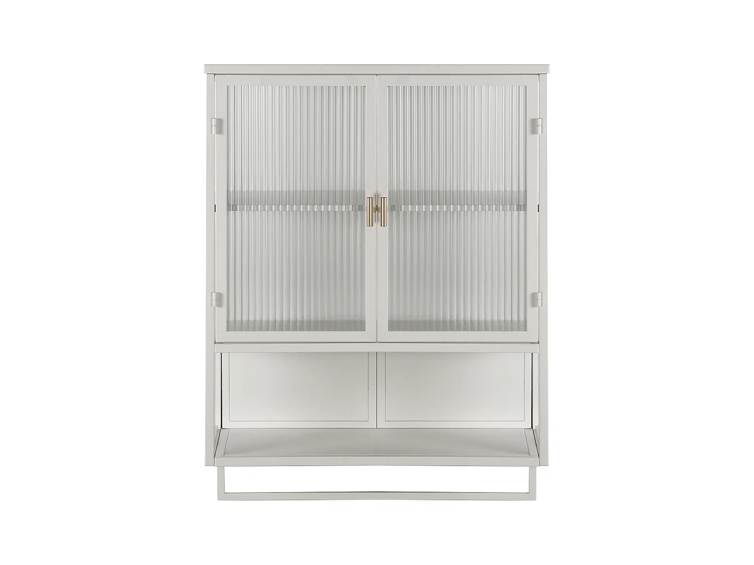 Cabinet mural moderne à portes en verre, étagères ajustables, porte-serviettes, blanc (60x23x78 cm)