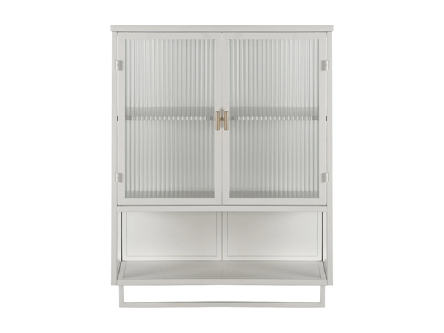 Cabinet mural moderne à portes en verre, étagères ajustables, porte-serviettes, blanc (60x23x78 cm)