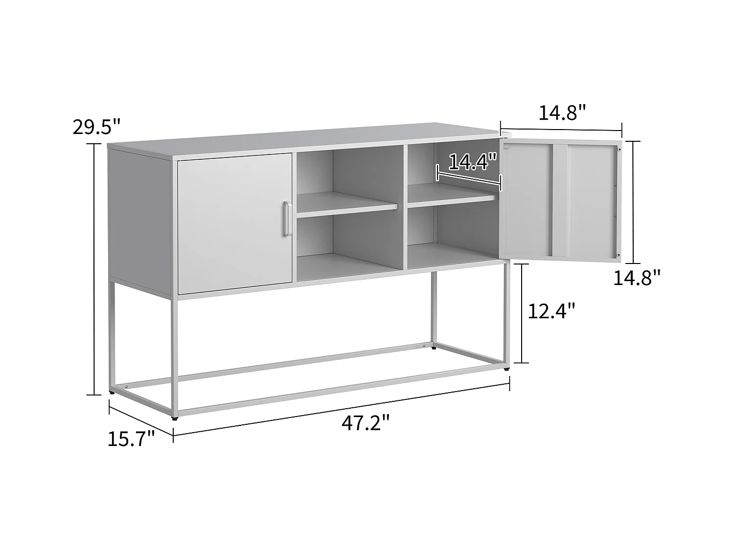 Meuble de rangement métallique, armoire avec 2 étagères, portes magnétiques, métal, blanc (120x40x75 cm)