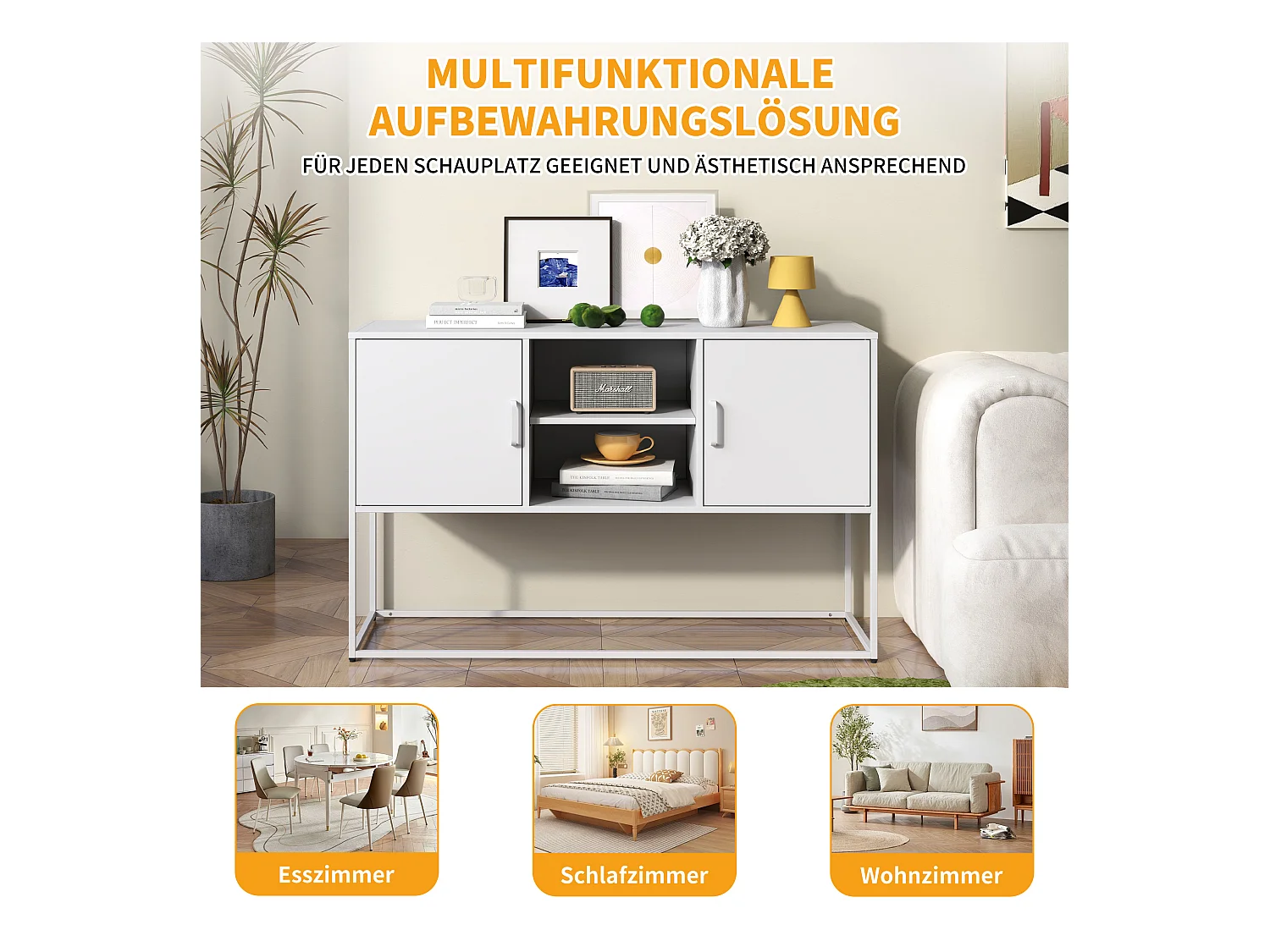 Meuble de rangement métallique, armoire avec 2 étagères, portes magnétiques, métal, blanc (120x40x75 cm)