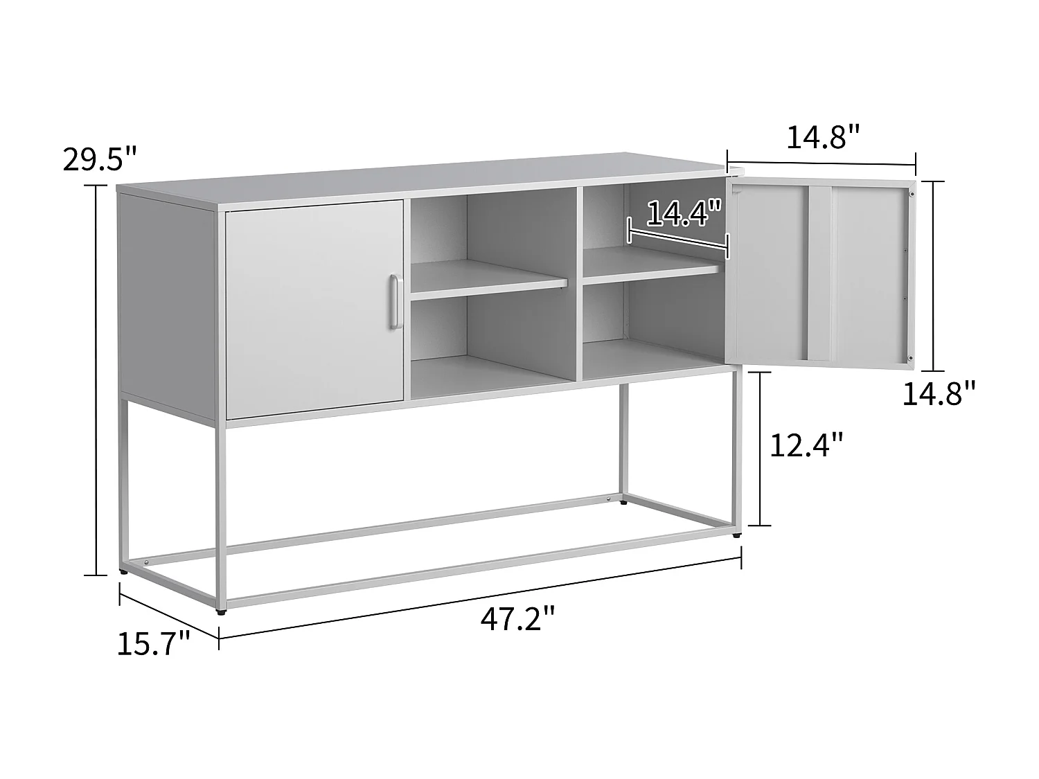 Meuble de rangement métallique, armoire avec 2 étagères, portes magnétiques, métal, blanc (120x40x75 cm)