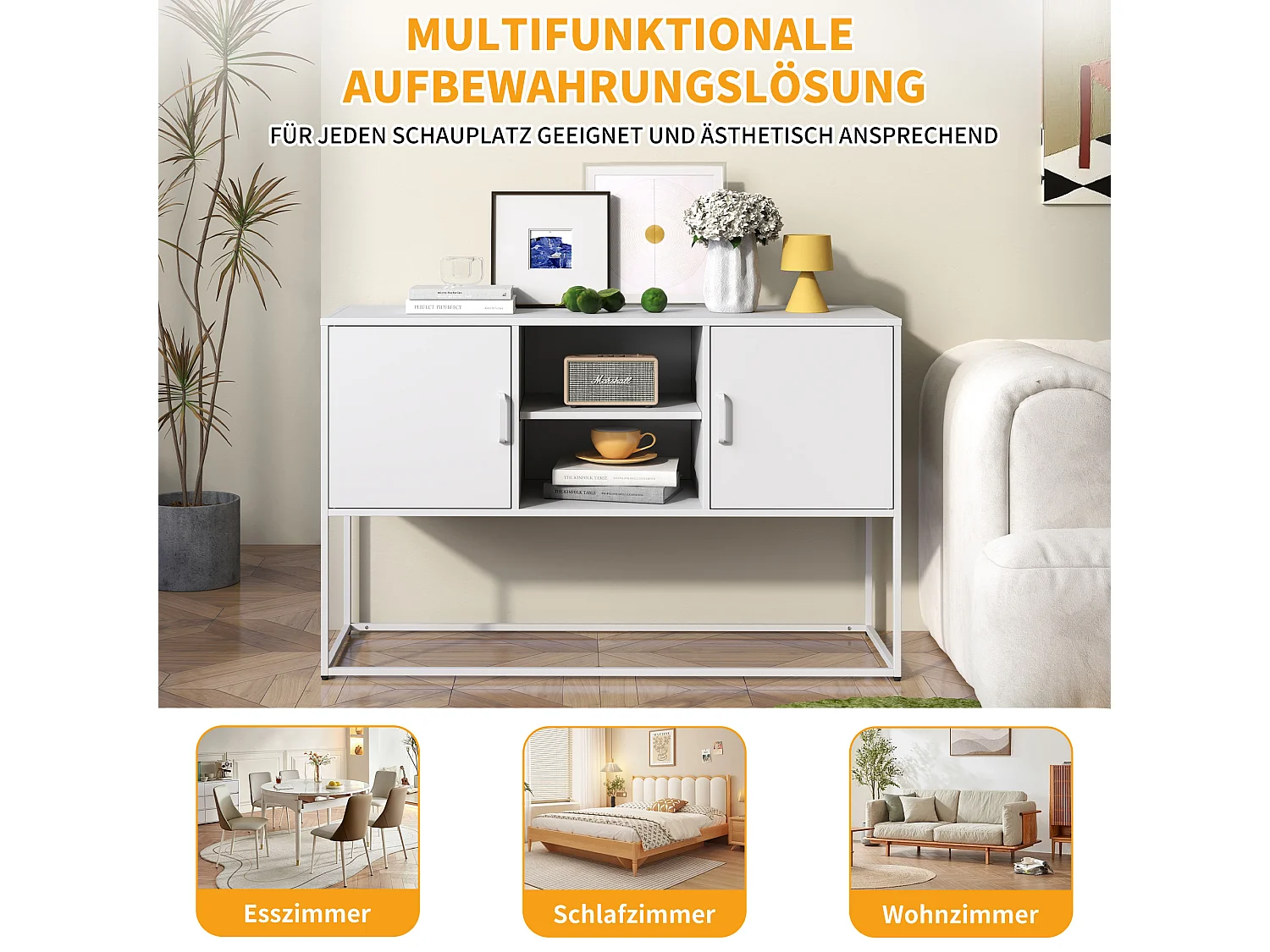 Meuble de rangement métallique, armoire avec 2 étagères, portes magnétiques, métal, blanc (120x40x75 cm)