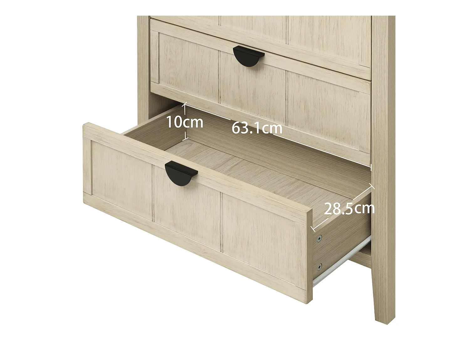 Meuble de rangement 3 tiroirs, design bois naturel avec porte en MDF, blanc et bois naturel (80x40x80 cm)