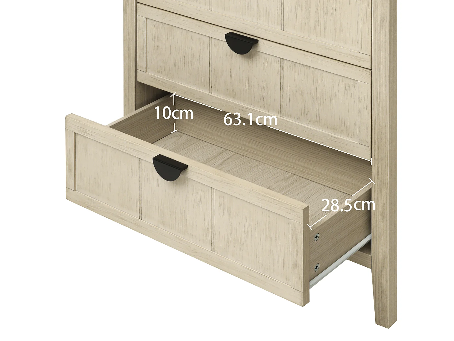 Meuble de rangement 3 tiroirs, design bois naturel avec porte en MDF, blanc et bois naturel (80x40x80 cm)