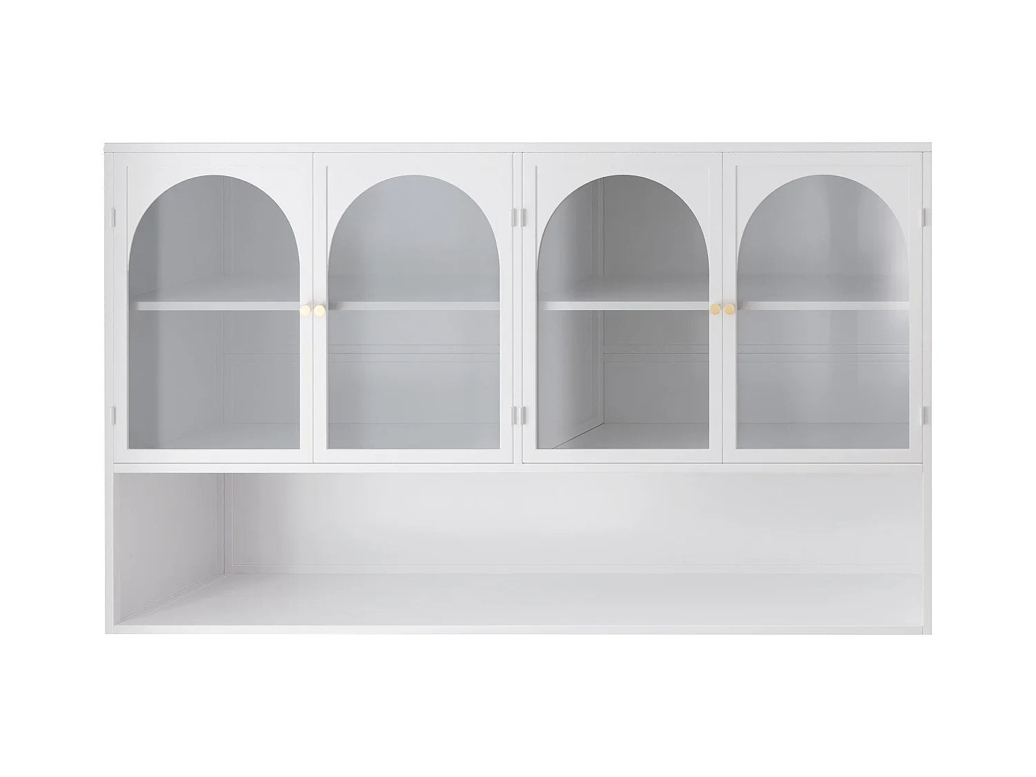 Armoire murale à 4 portes en verre, rangement moderne, métal et verre, blanc (120x23x70 cm)