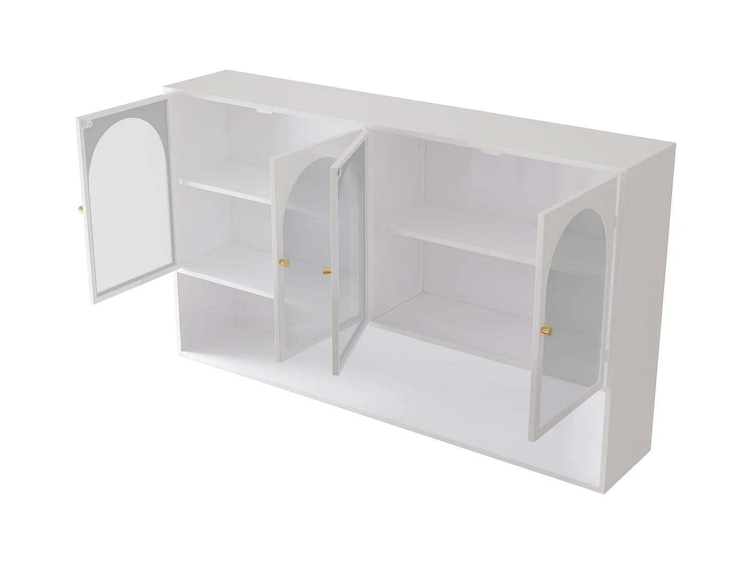 Armoire murale à 4 portes en verre, rangement moderne, métal et verre, blanc (120x23x70 cm)