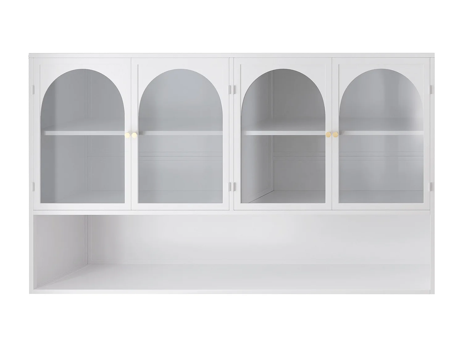 Armoire murale à 4 portes en verre, rangement moderne, métal et verre, blanc (120x23x70 cm)