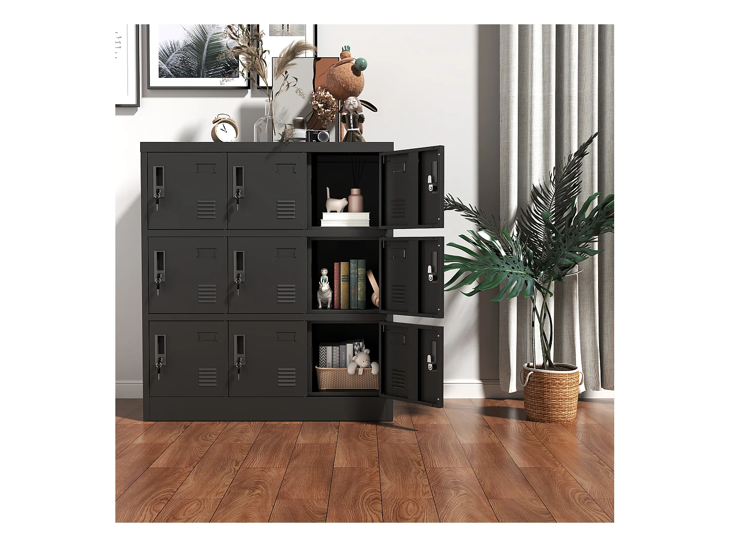 Armoire métallique à 9 portes, casier de rangement sécurisé pour bureau, école, salle de sport, métal, noir (90x40x100 cm)